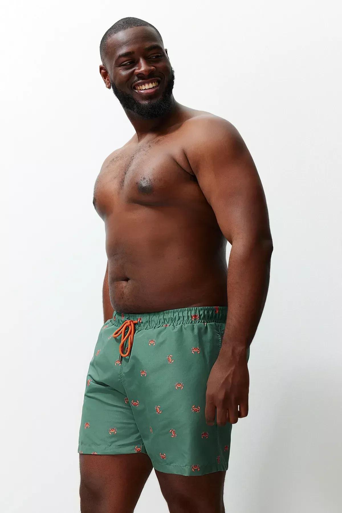 شورت بطبعة سلطعون البحر للمقاسات الكبيرة، كاكي, Khaki, medium