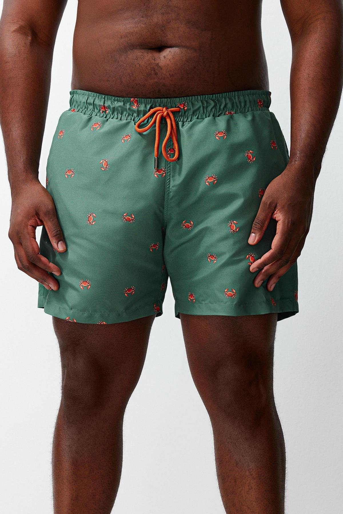 Khaki Crab Print Plus Size Shorts, , large image number 3