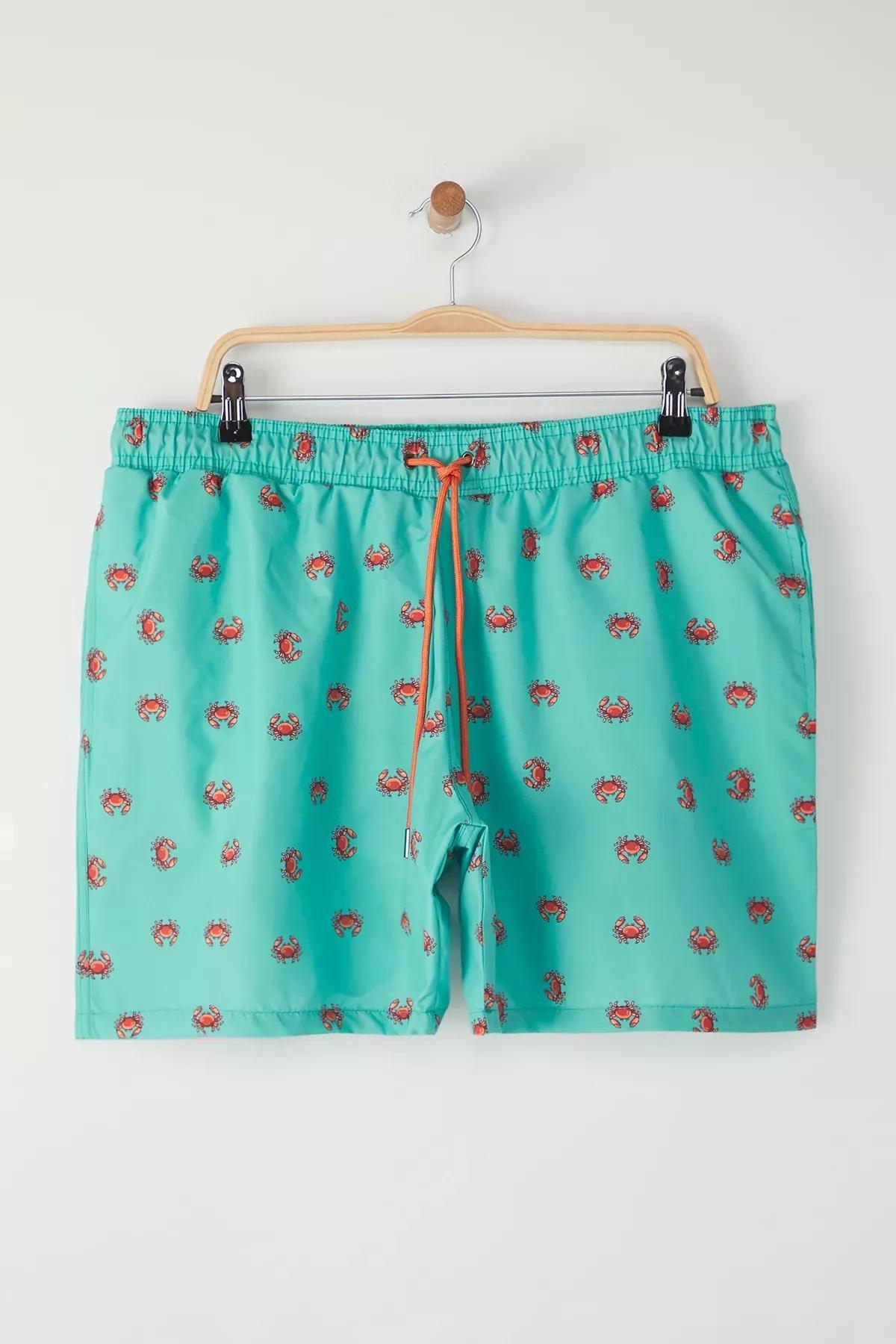 Green Printed Plus-Size  Swimming Shorts, , large image number 0
