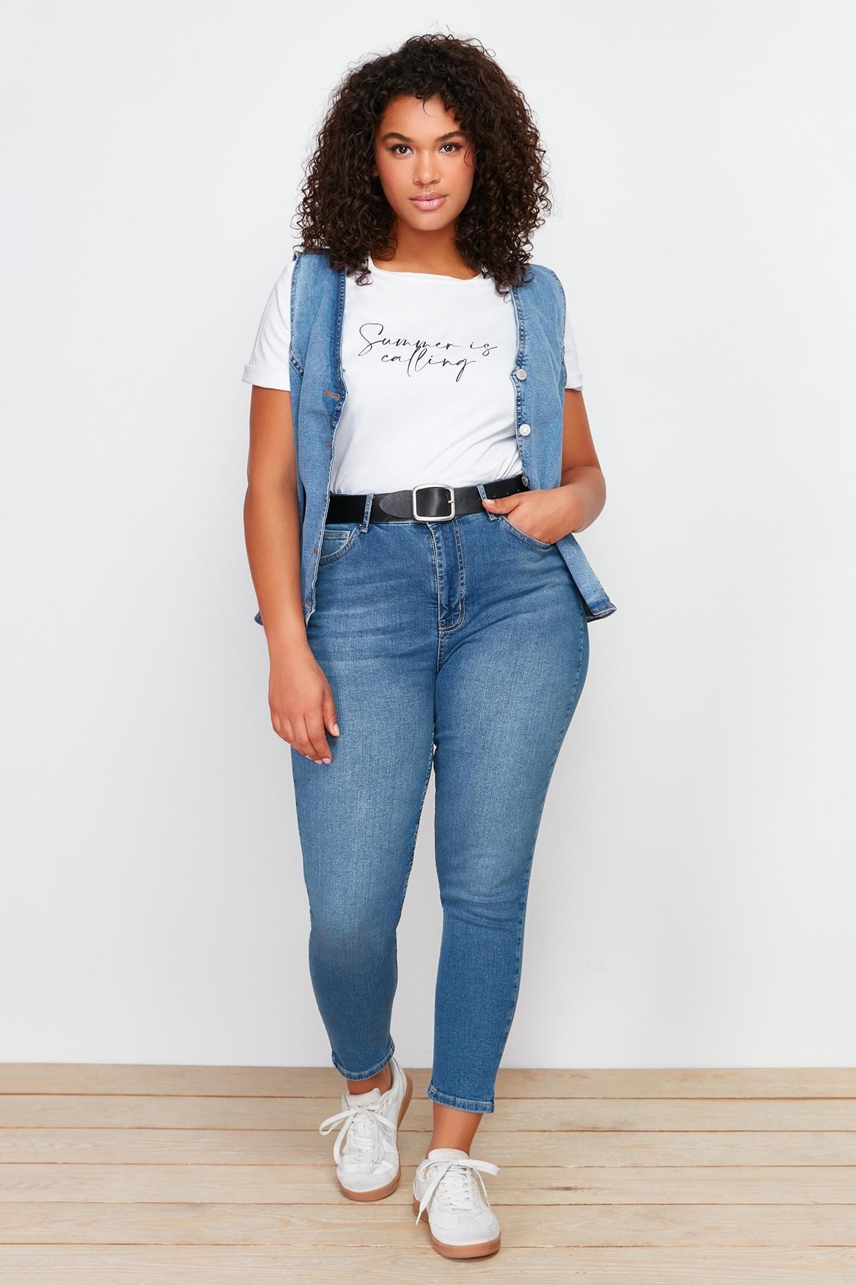 Navy Super High Waist Skinny Jeans, , large image number 0