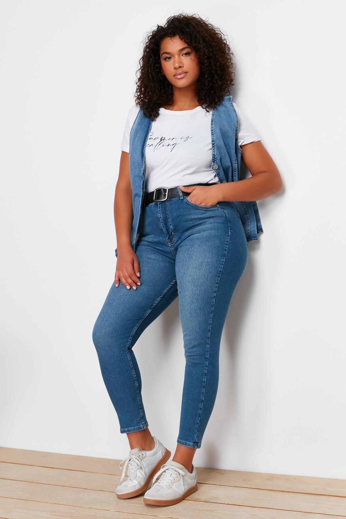Navy Super High Waist Skinny Jeans, , large image number 1