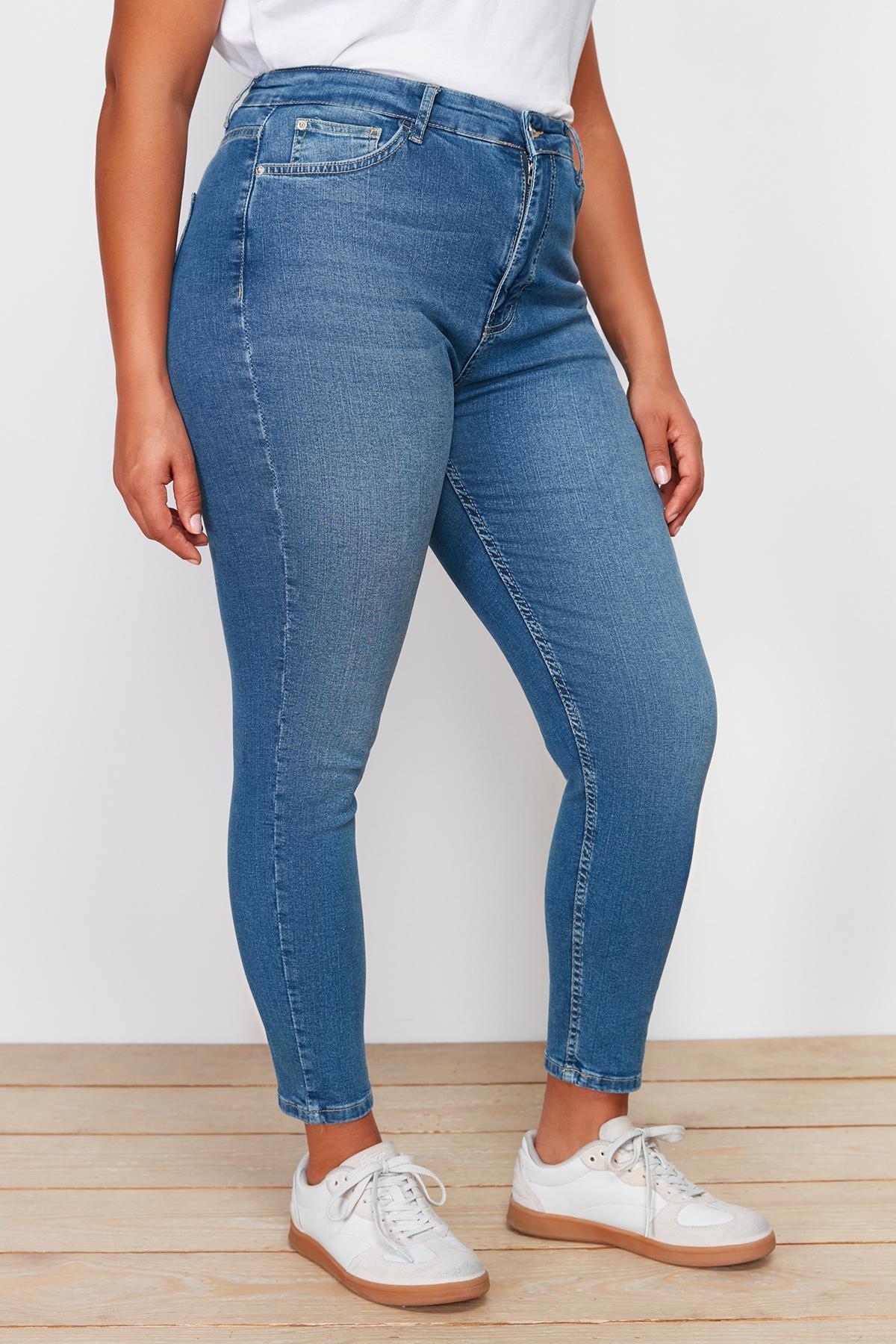 Navy Super High Waist Skinny Jeans, , large image number 2
