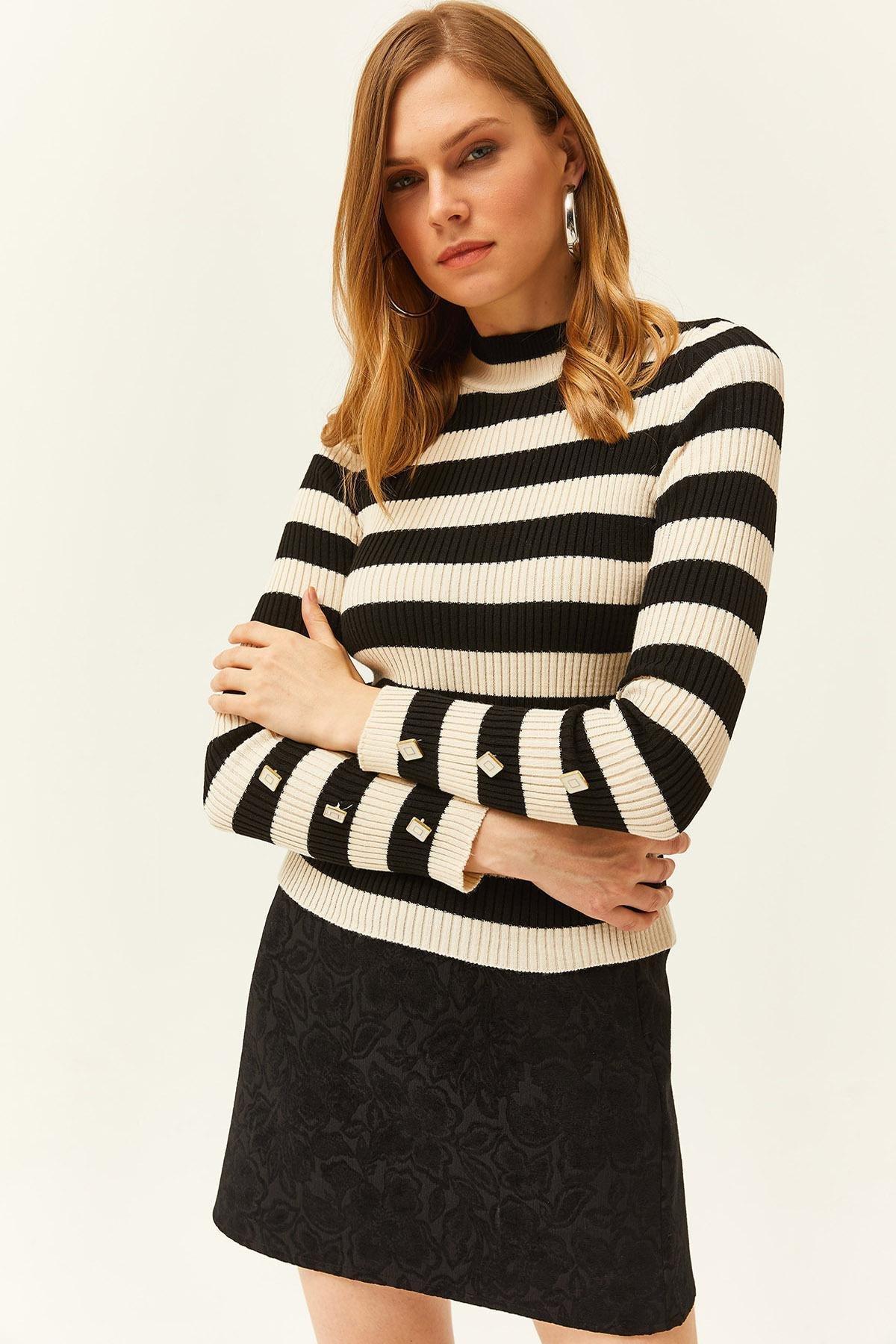 Black Striped Ribbed Sweater, BLACK, large image number 0