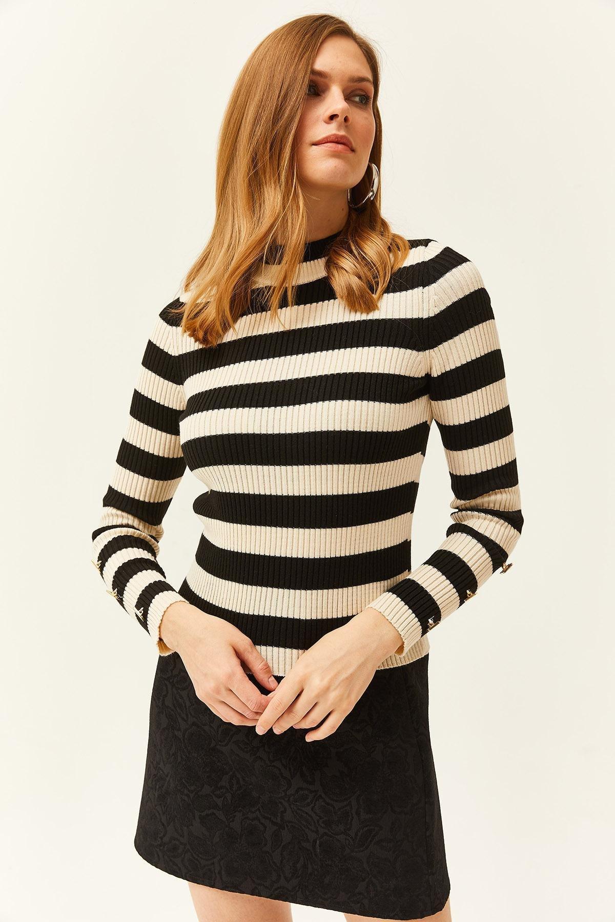 Black Striped Ribbed Sweater, BLACK, large image number 3