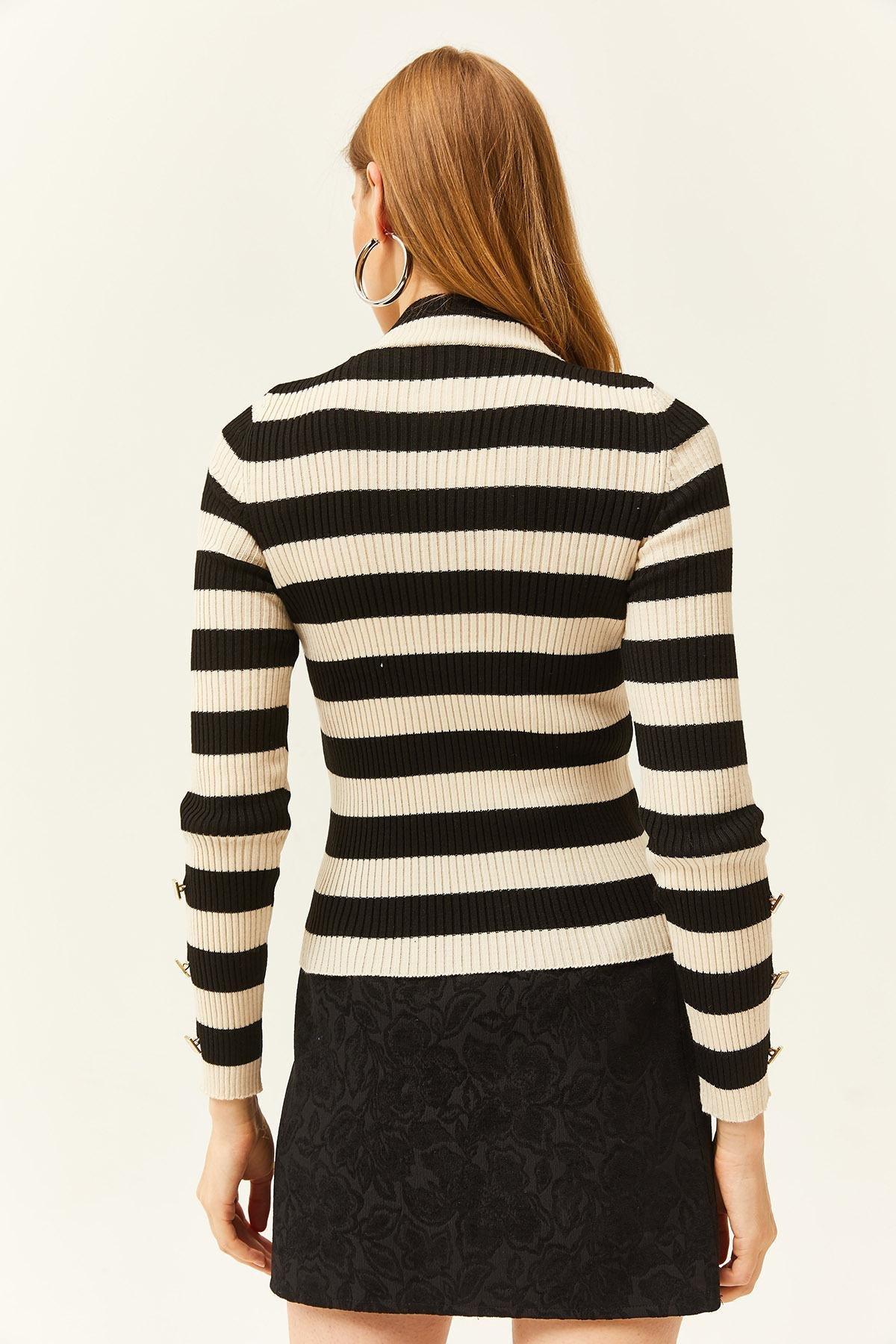Black Striped Ribbed Sweater, BLACK, large image number 4