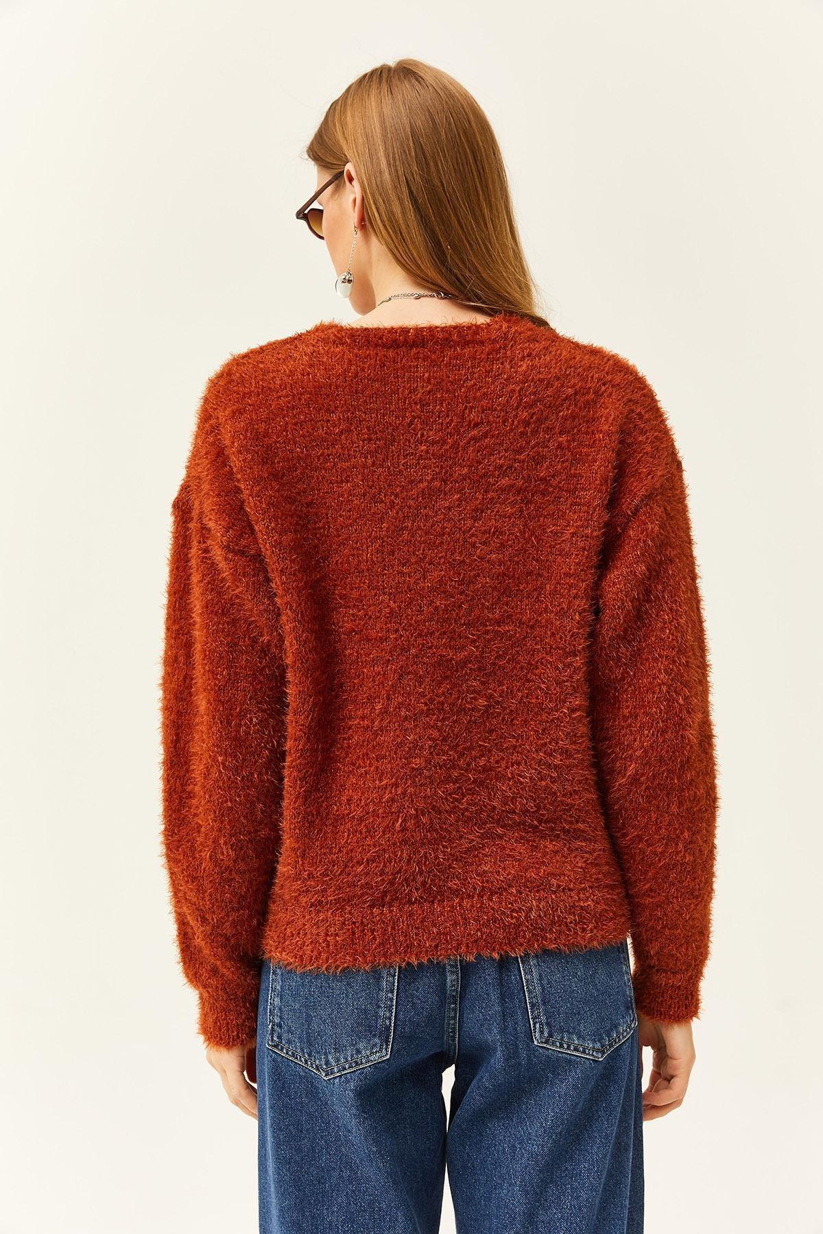 Brown V-Neck Soft Textured Knitted Sweater, Tan, large image number 4