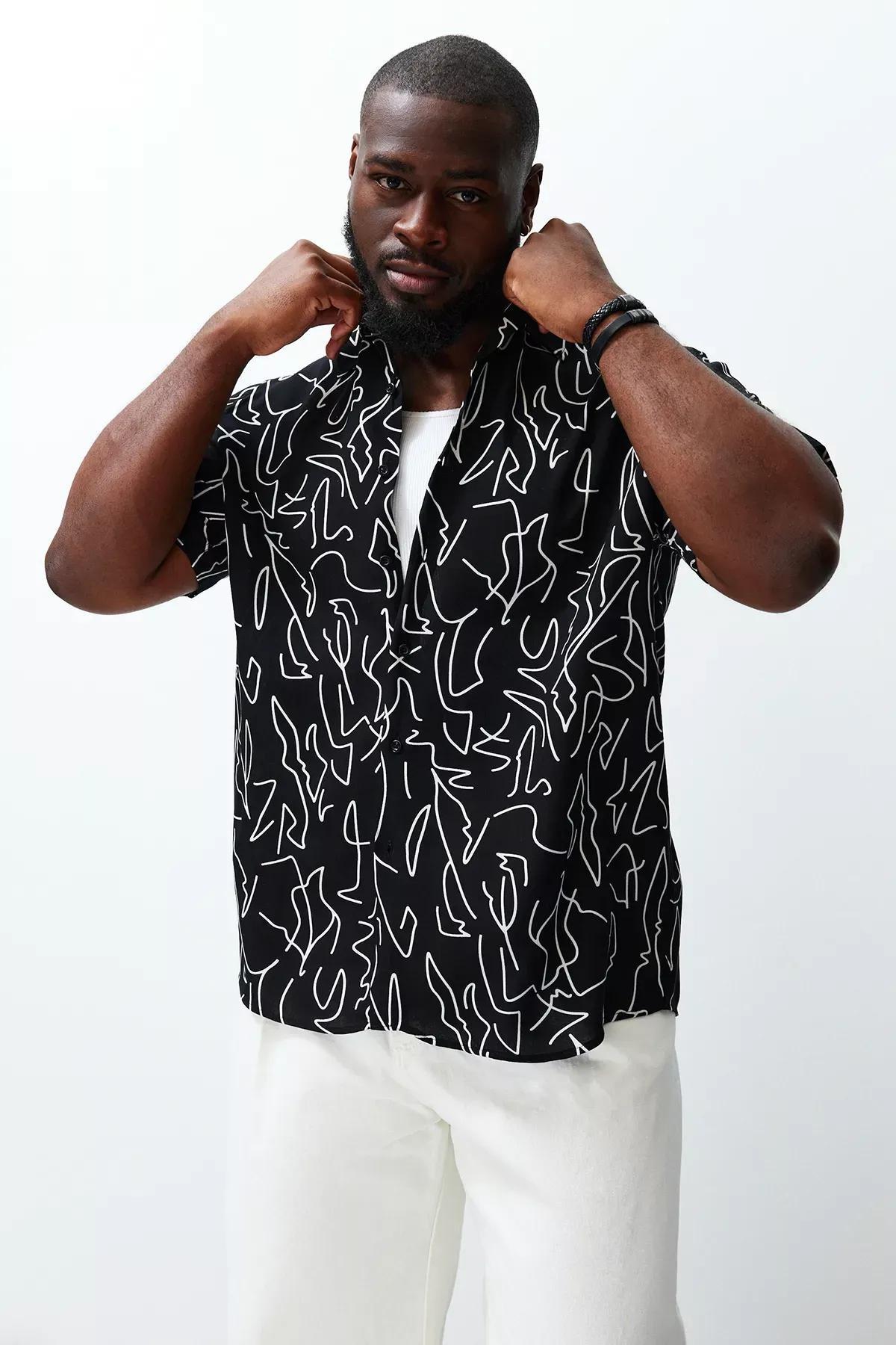 Black Regular Fit Printed Shirt, , large image number 0