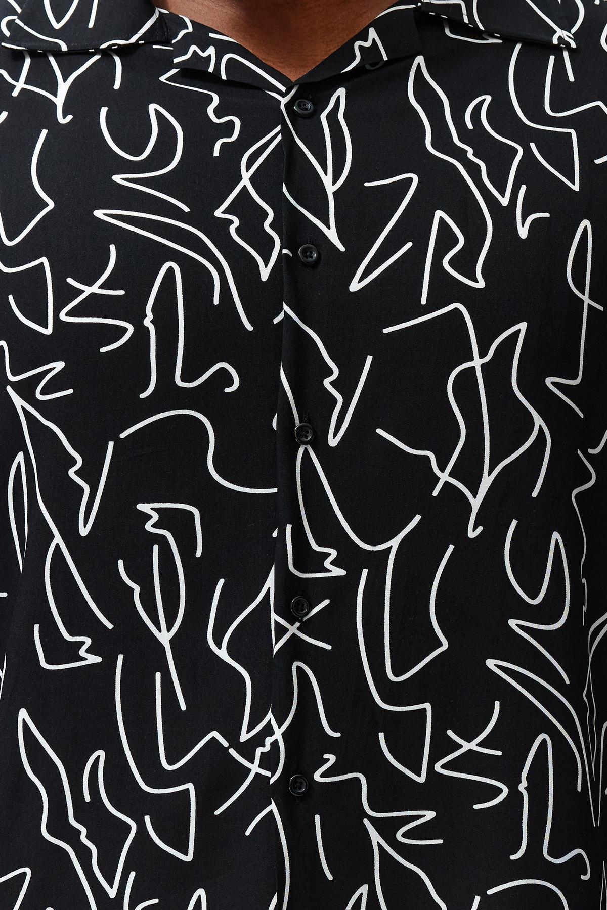 Black Regular Fit 100% Viscose Printed Short Sleeve Casual Summer Plus Size Shirt TMNSS24AX00011, single, , large image number 3