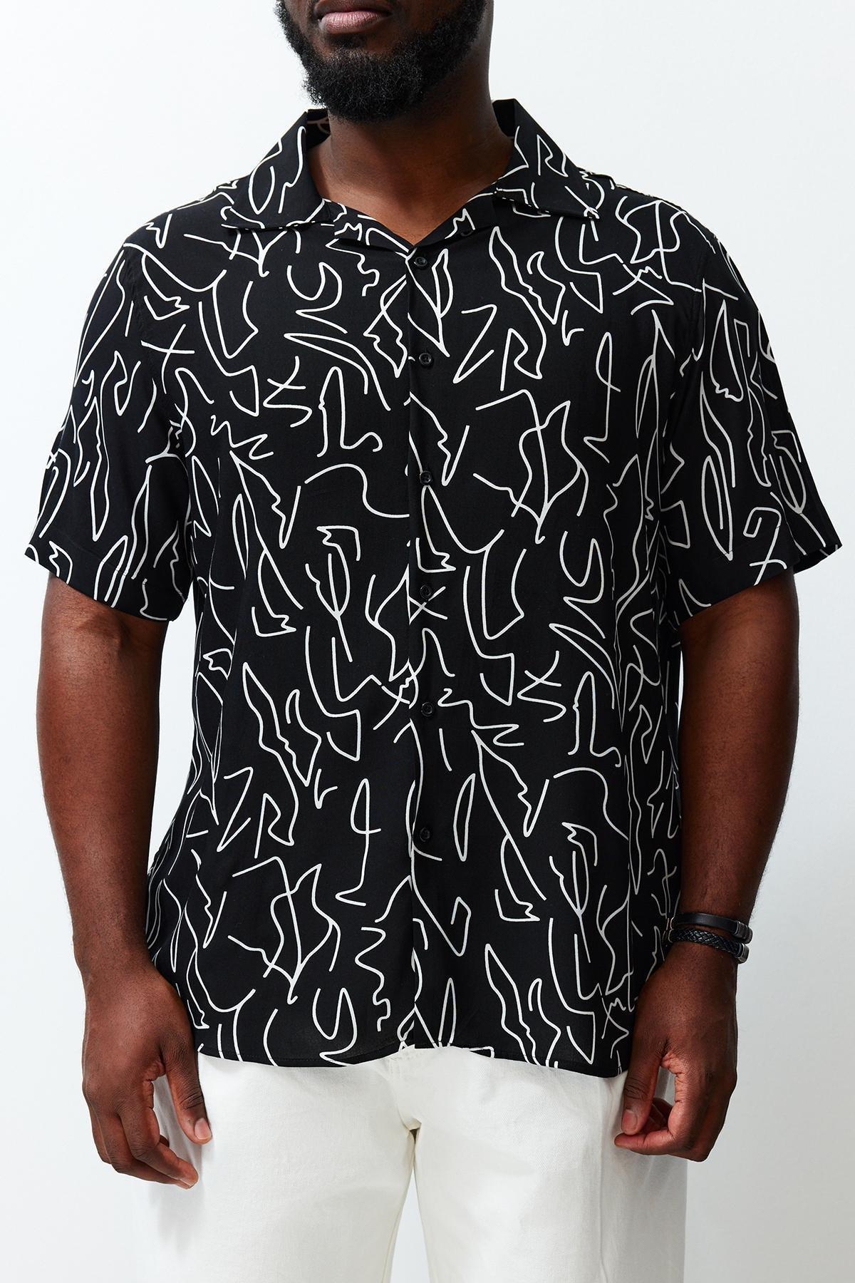 Black Regular Fit 100% Viscose Printed Short Sleeve Casual Summer Plus Size Shirt TMNSS24AX00011, single, , large image number 4
