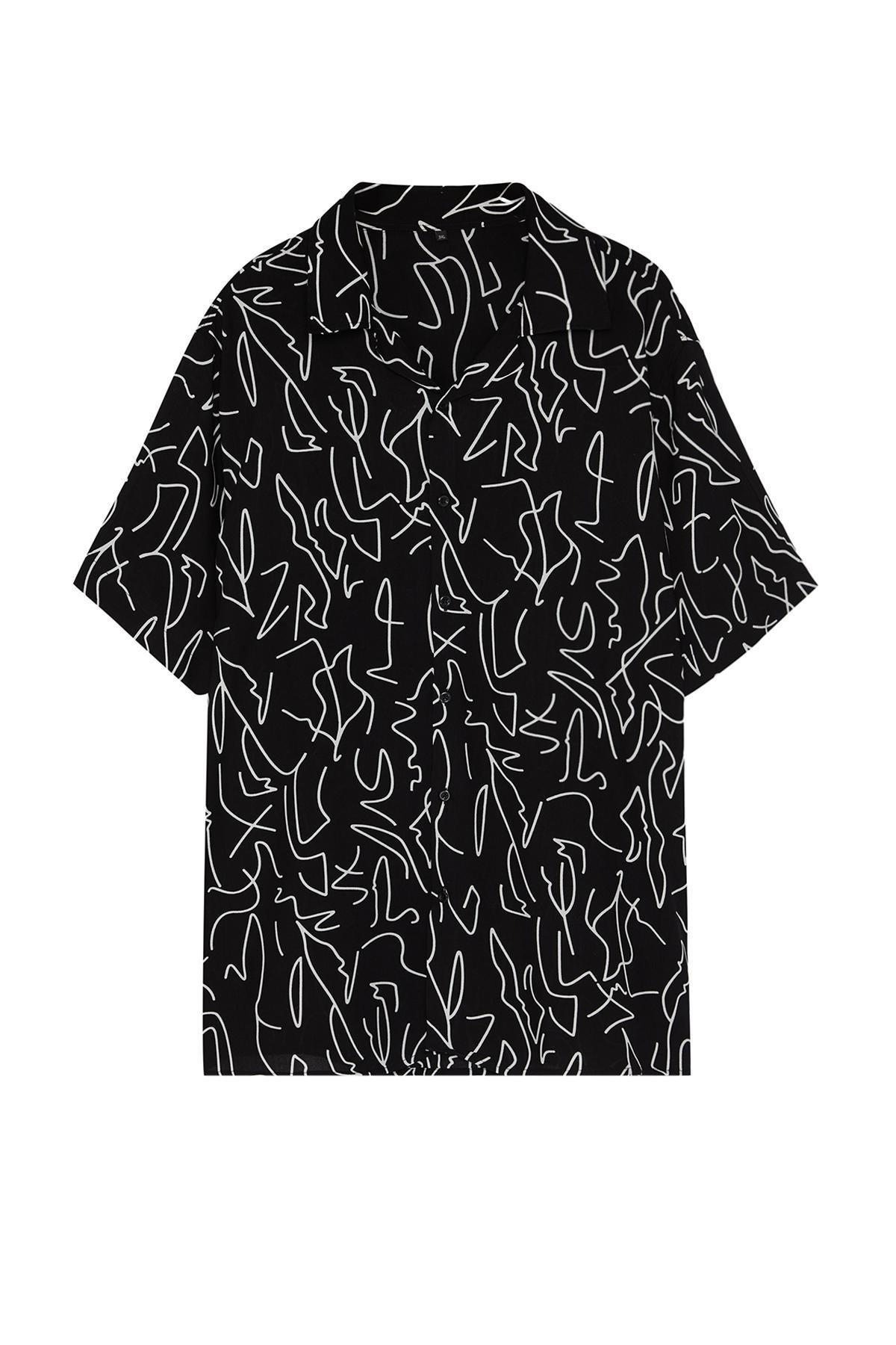 Black Regular Fit 100% Viscose Printed Short Sleeve Casual Summer Plus Size Shirt TMNSS24AX00011, single, , large image number 7