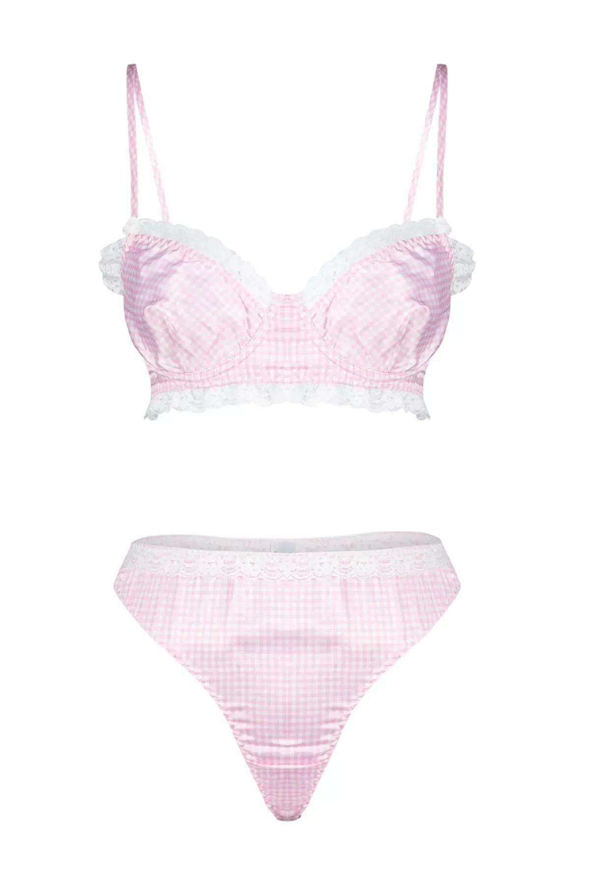 Pink Satin Lace Strapless Lingerie, Pink, large image number 5