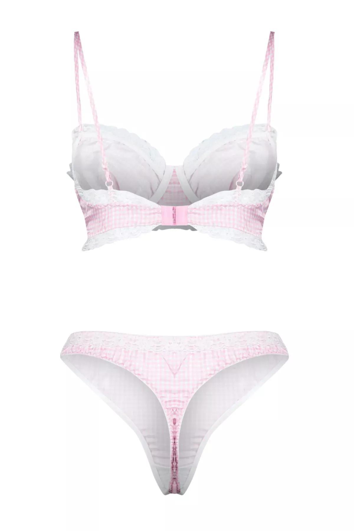 Pink Satin Lace Strapless Lingerie, Pink, large image number 6