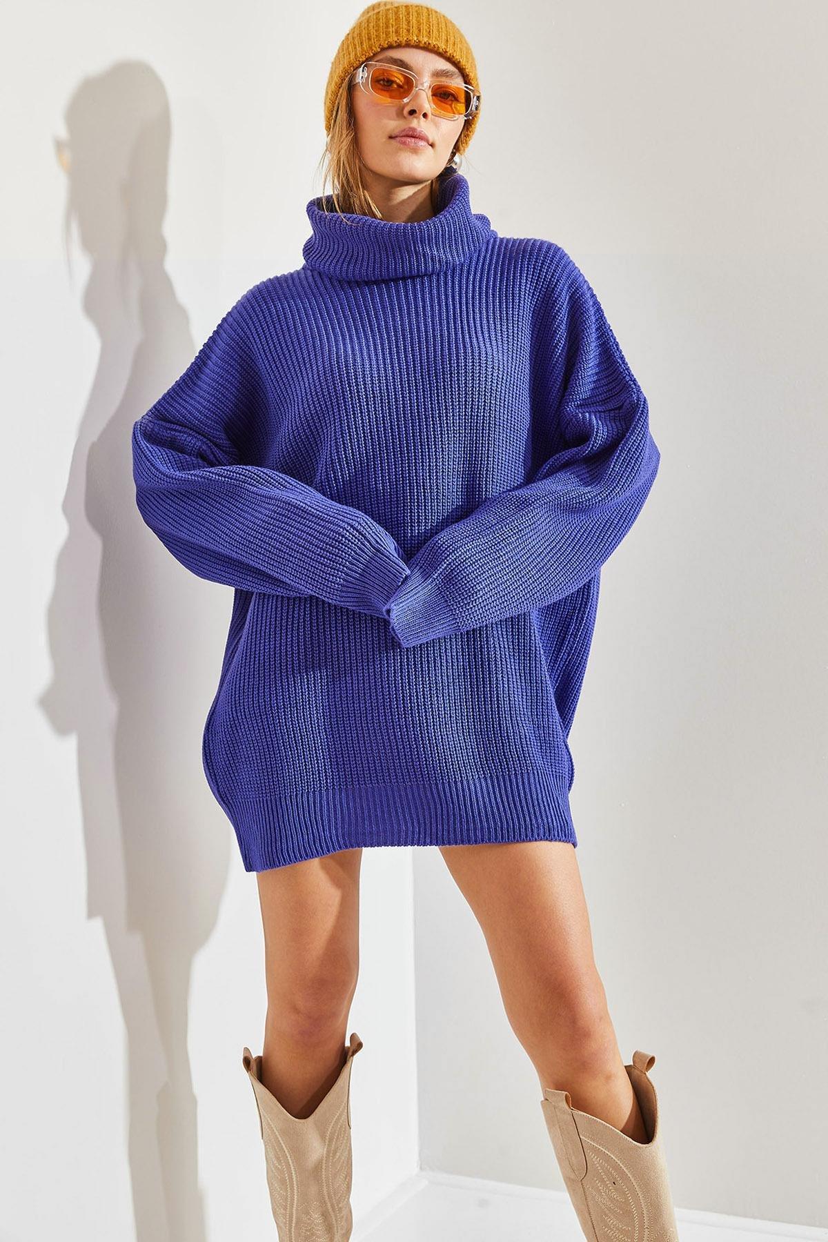 Purple Turtleneck Braided Knitted Sweater, Purple, large image number 2