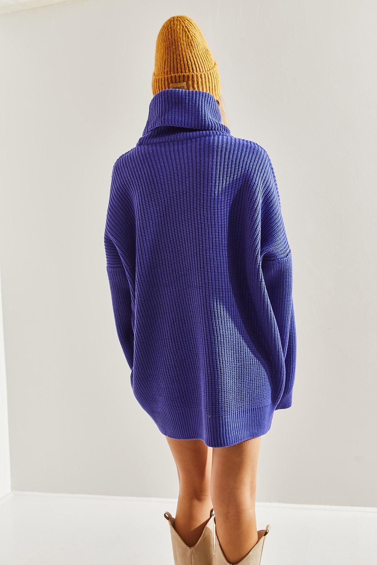 Purple Turtleneck Braided Knitted Sweater, Purple, large image number 4