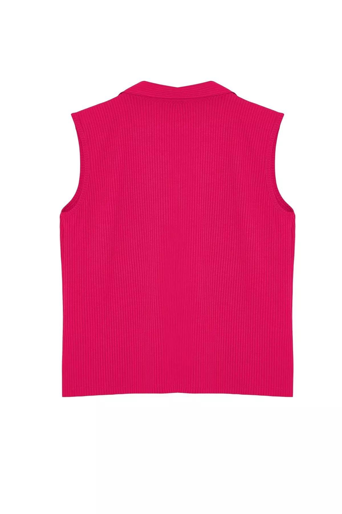 Pink Collared Knitted Plus-Size Blouse, C101_7329, large image number 5