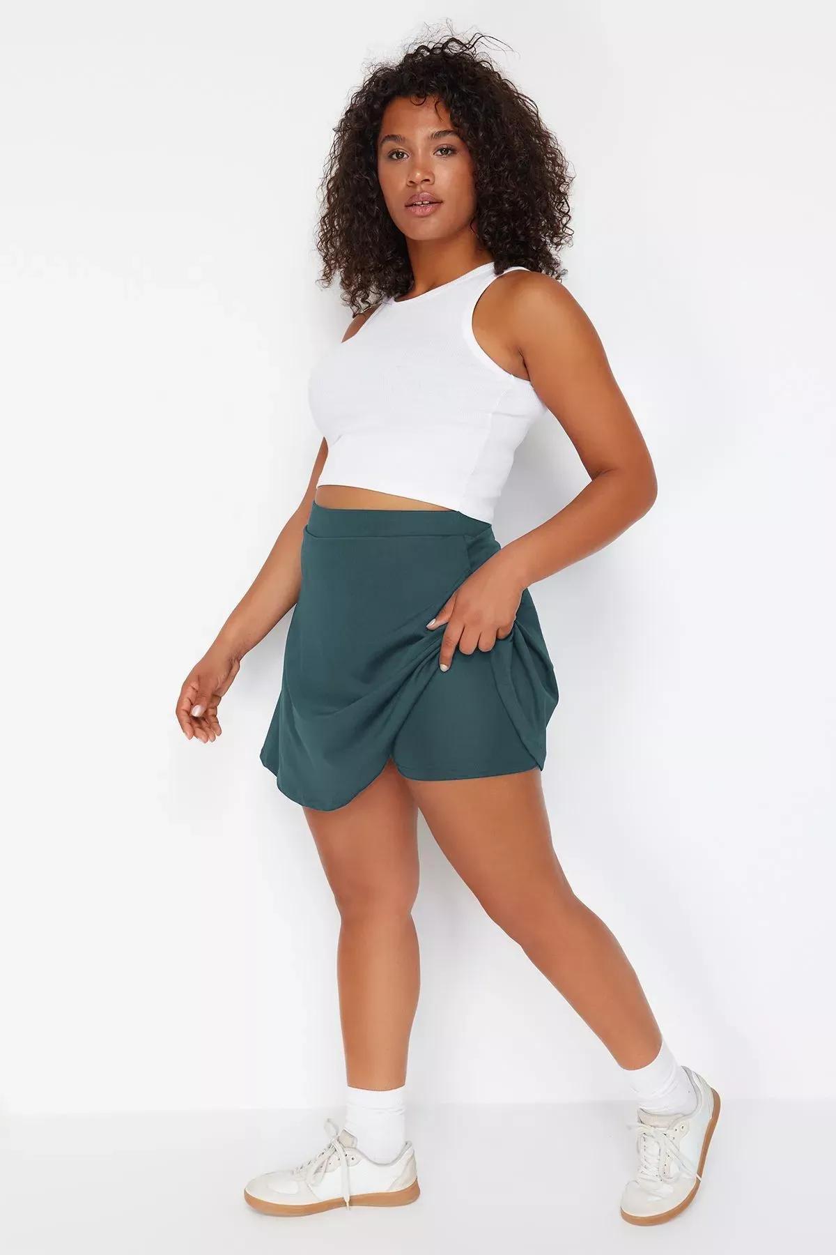 Green Knitted Sports Shorts Skirt, Green, large image number 0