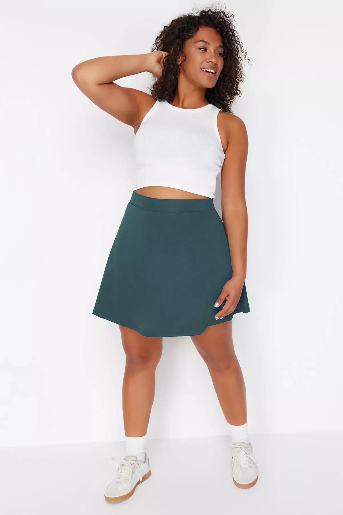 Green Knitted Sports Shorts Skirt, Green, large image number 1