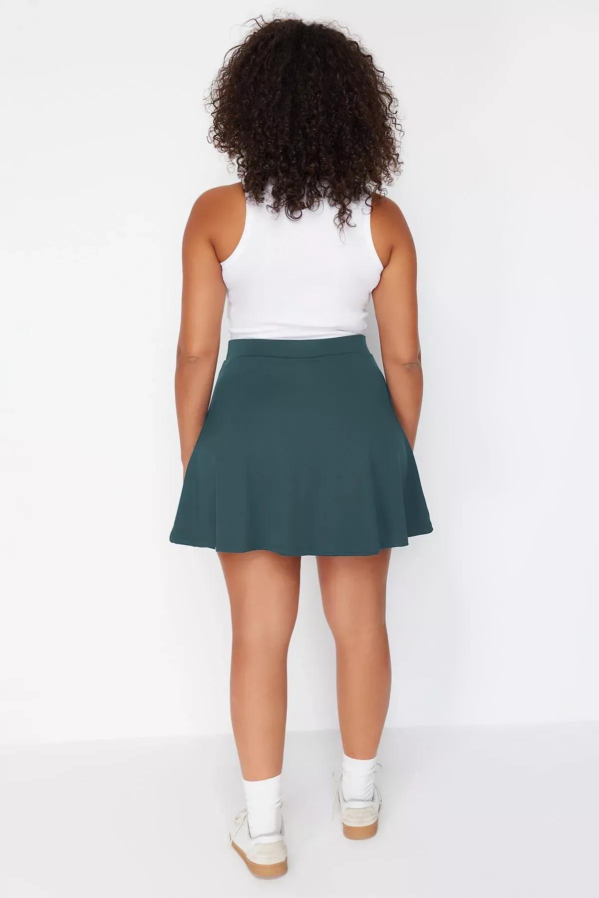 Green Knitted Sports Shorts Skirt, Green, large image number 4