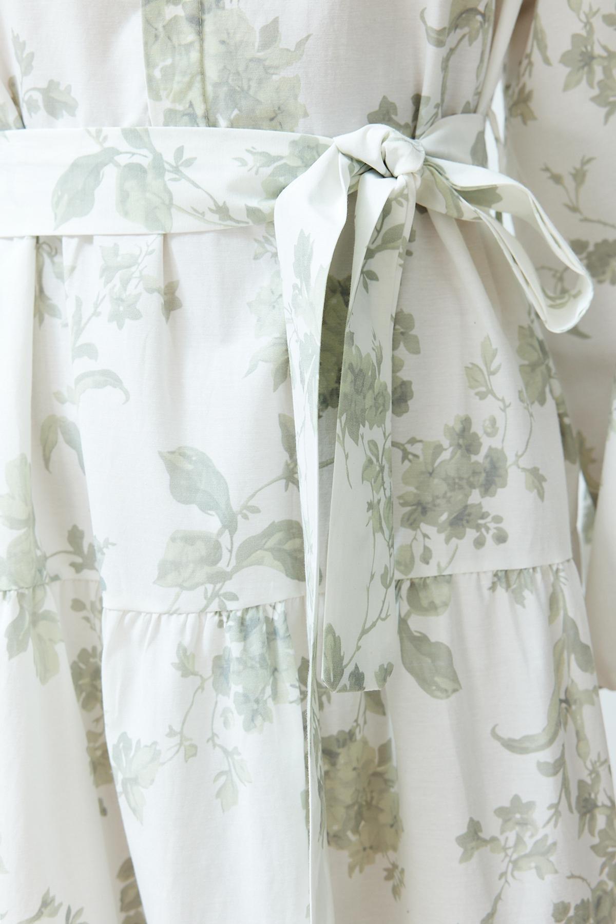 Ecru High Neck Floral Belted Dress, , large image number 4