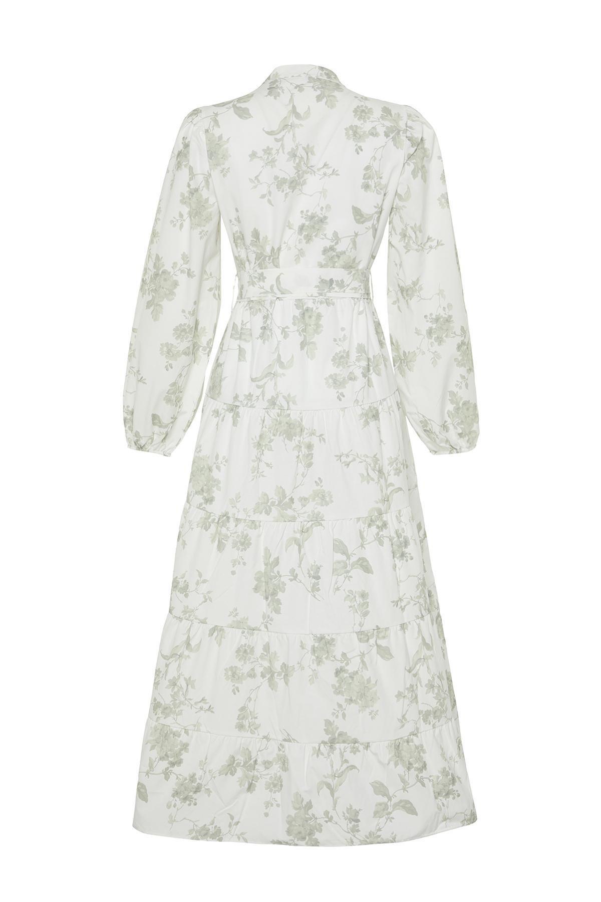 Ecru High Neck Floral Belted Dress, , large image number 6