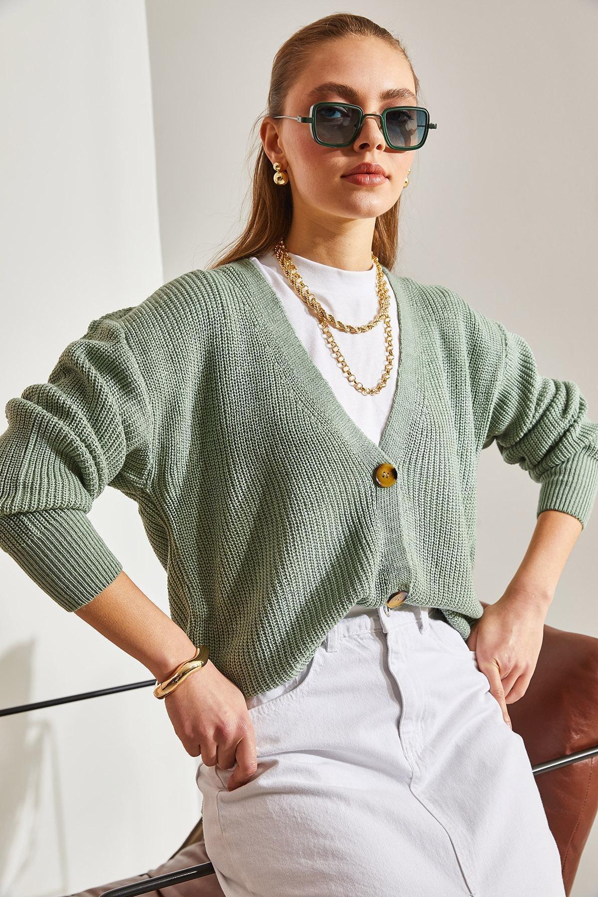 Green Buttoned Knitted Cardigan, , large image number 2