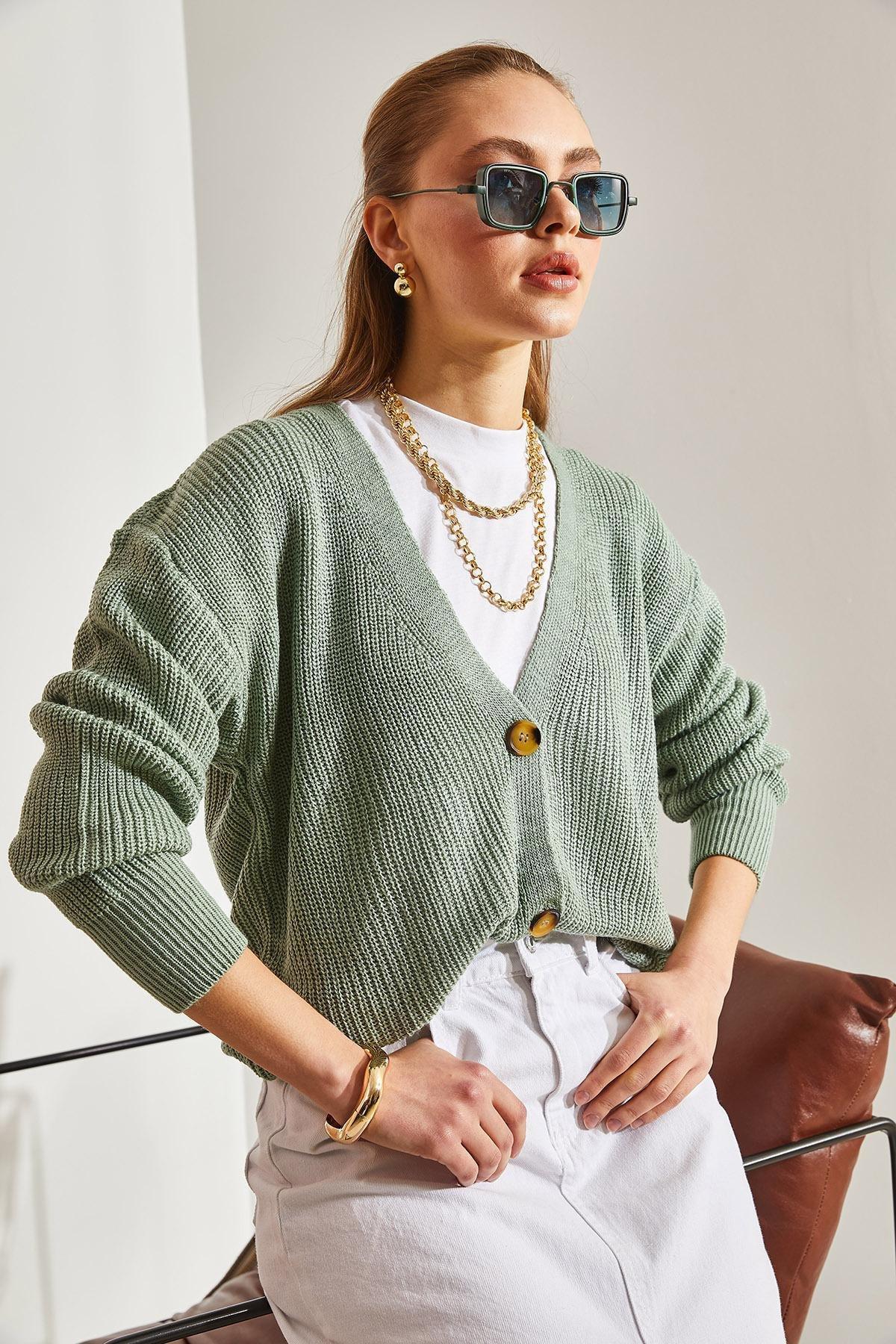 Green Buttoned Knitted Cardigan, , large image number 3