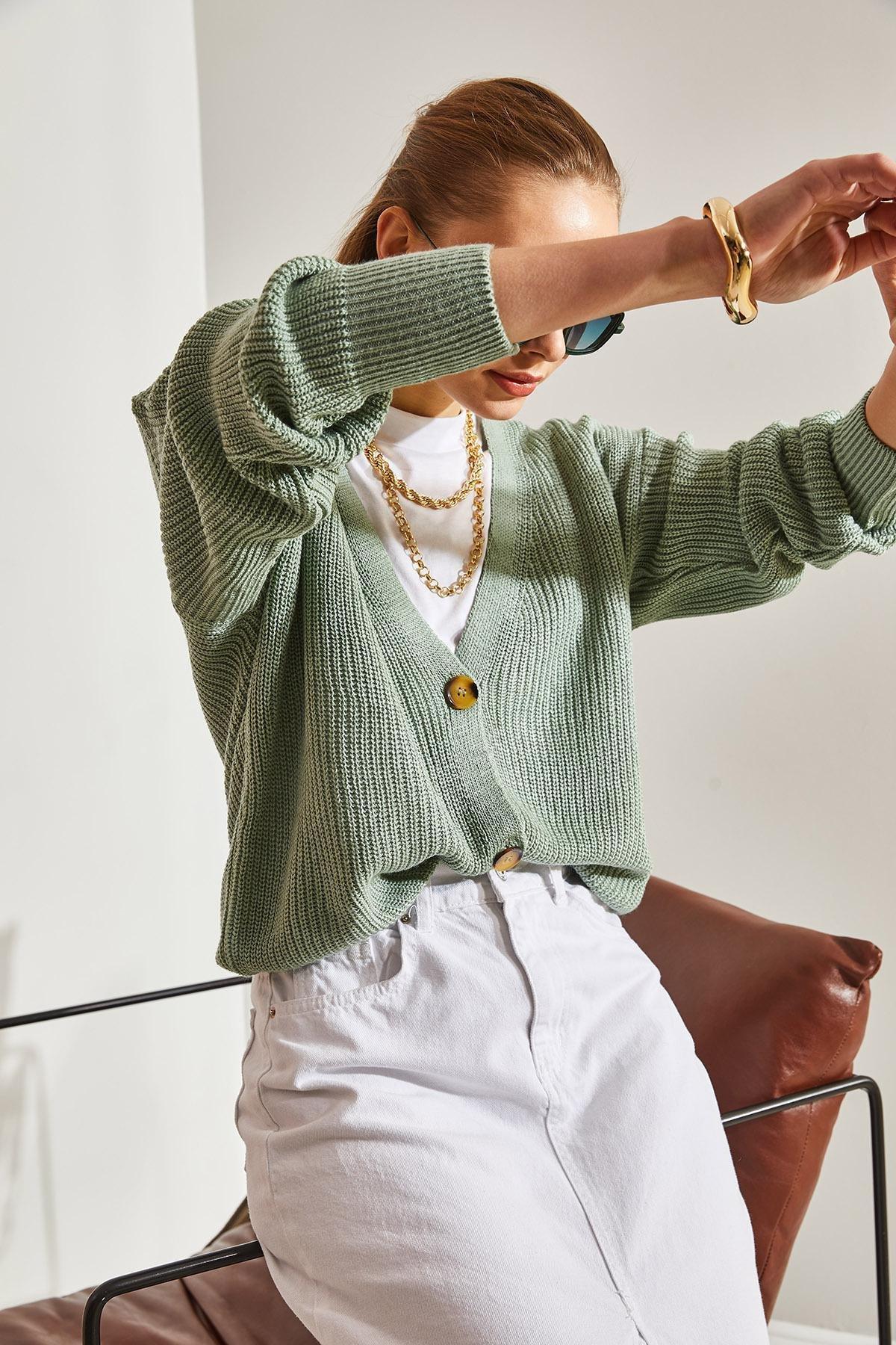 Green Buttoned Knitted Cardigan, , large image number 4