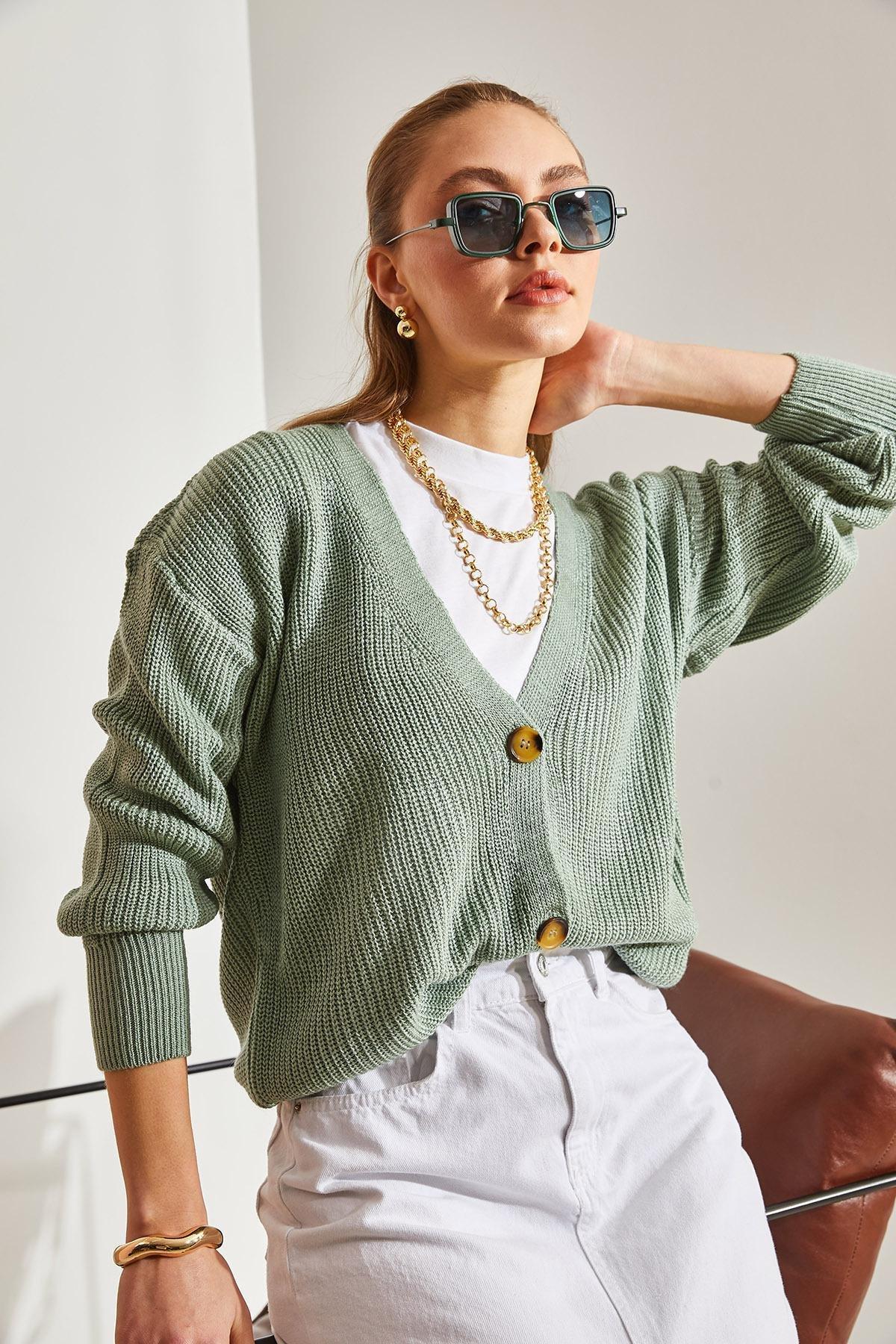 Green Buttoned Knitted Cardigan, , large image number 5