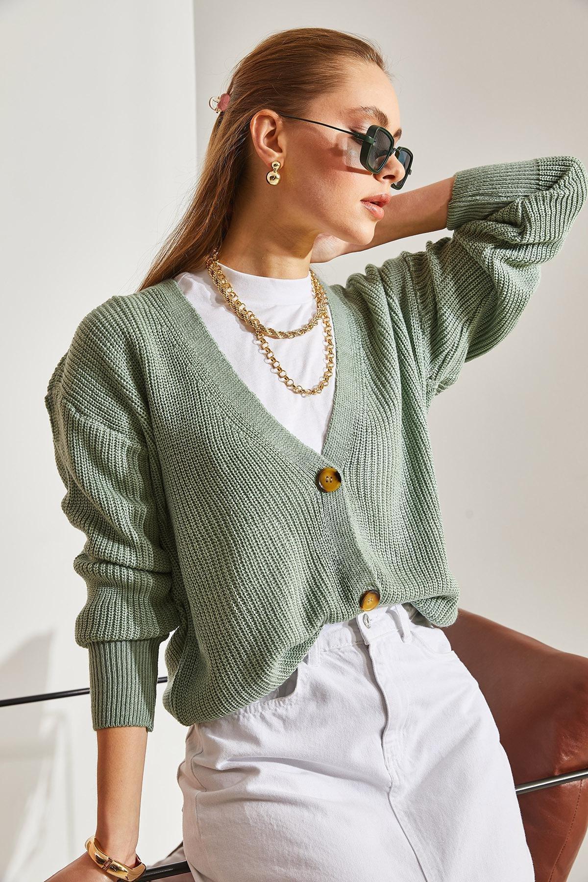 Green Buttoned Knitted Cardigan, , large image number 6