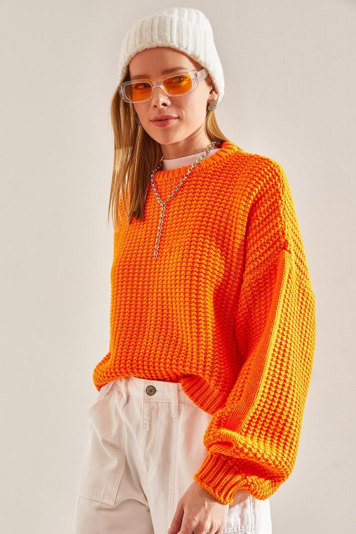 Orange Braided Knitted Sweater, Orange, large image number 0