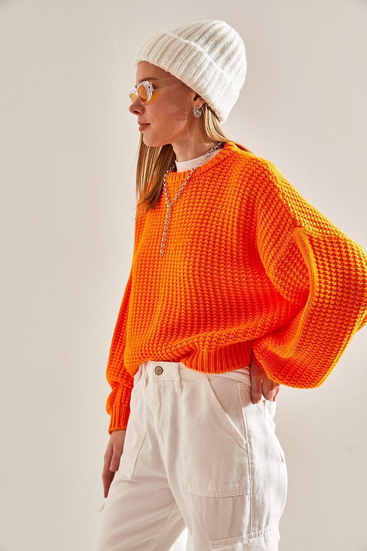 Orange Braided Knitted Sweater, Orange, large image number 2
