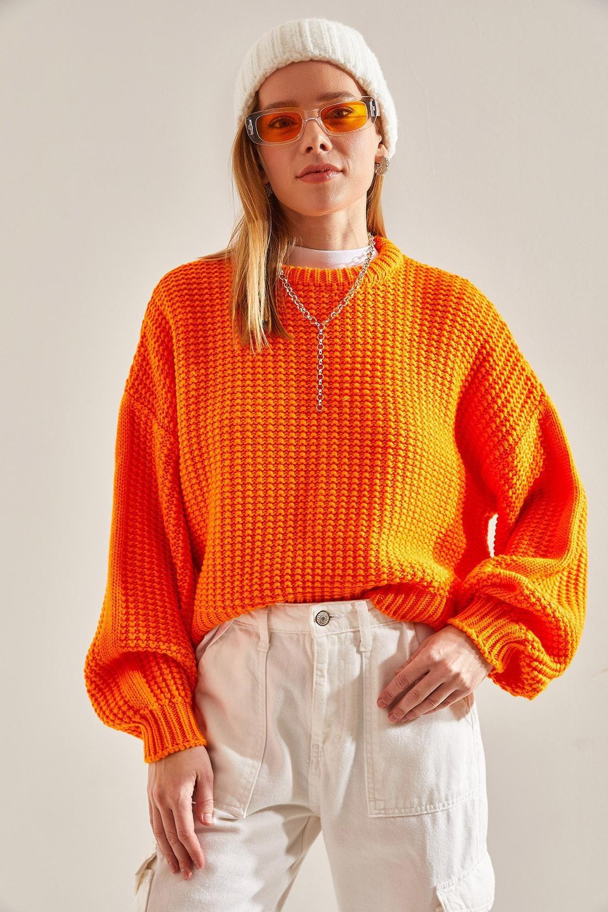 Orange Braided Knitted Sweater, Orange, large image number 3