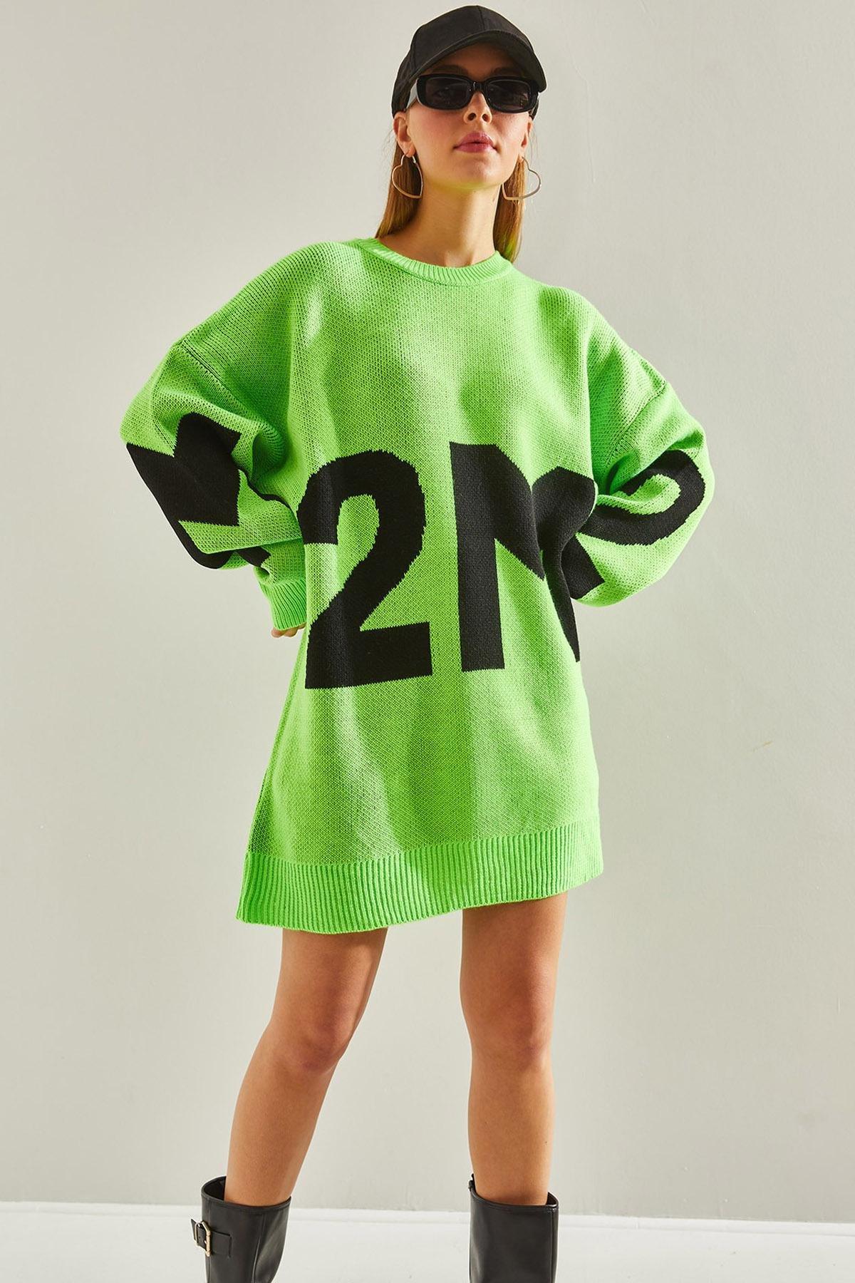Green Printed Oversize Knitted Sweater, , large image number 0