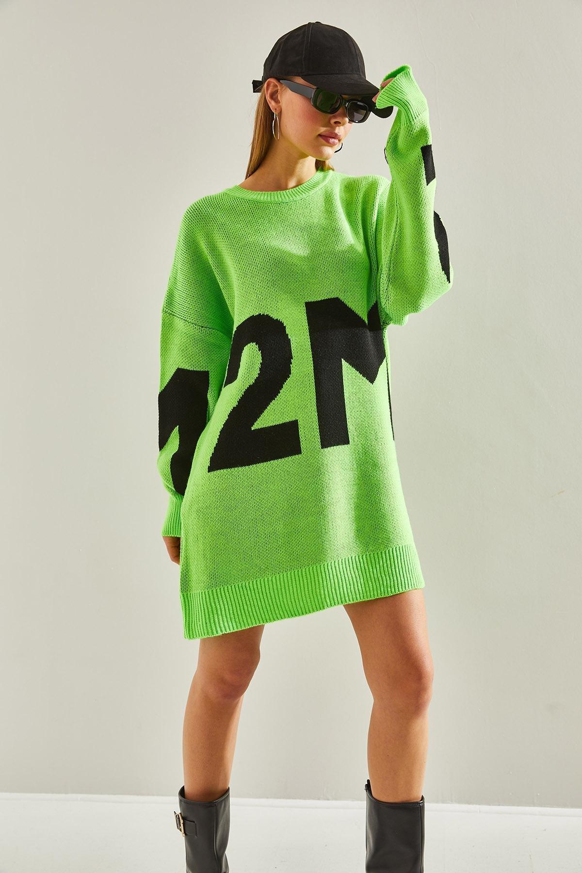 Green Printed Oversize Knitted Sweater, , large image number 1