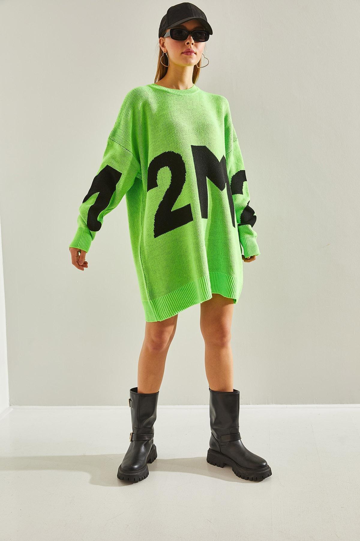 Green Printed Oversize Knitted Sweater, , large image number 3