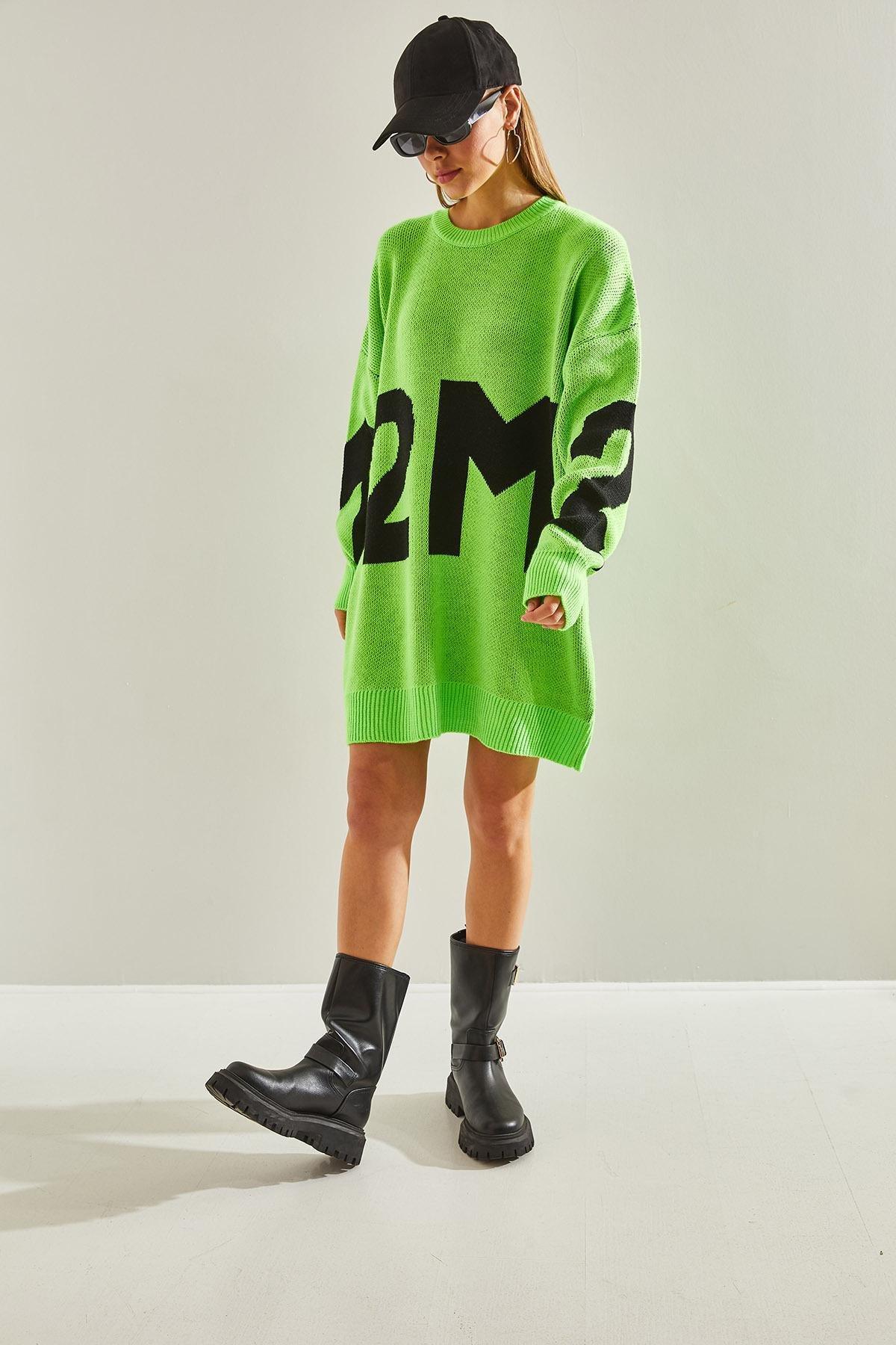 Green Printed Oversize Knitted Sweater, , large image number 5