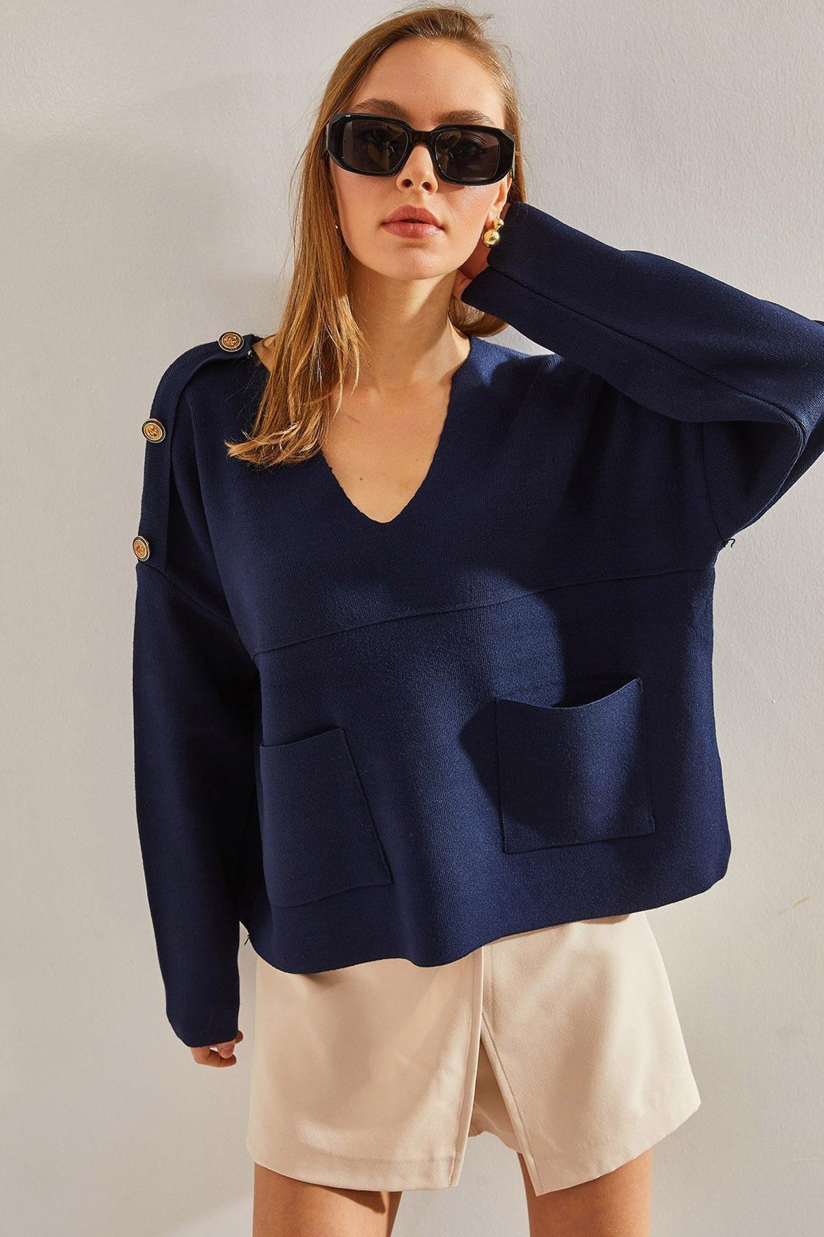 Navy Knitted Sweater, Navy blue, large image number 0