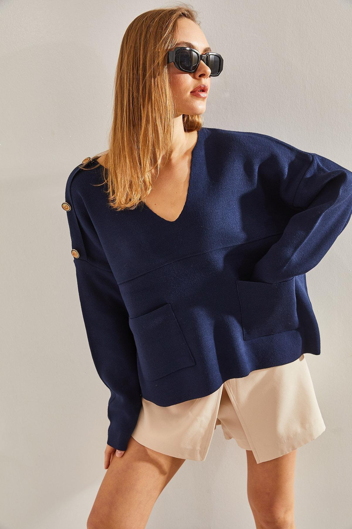 Navy Knitted Sweater, Navy blue, large image number 2