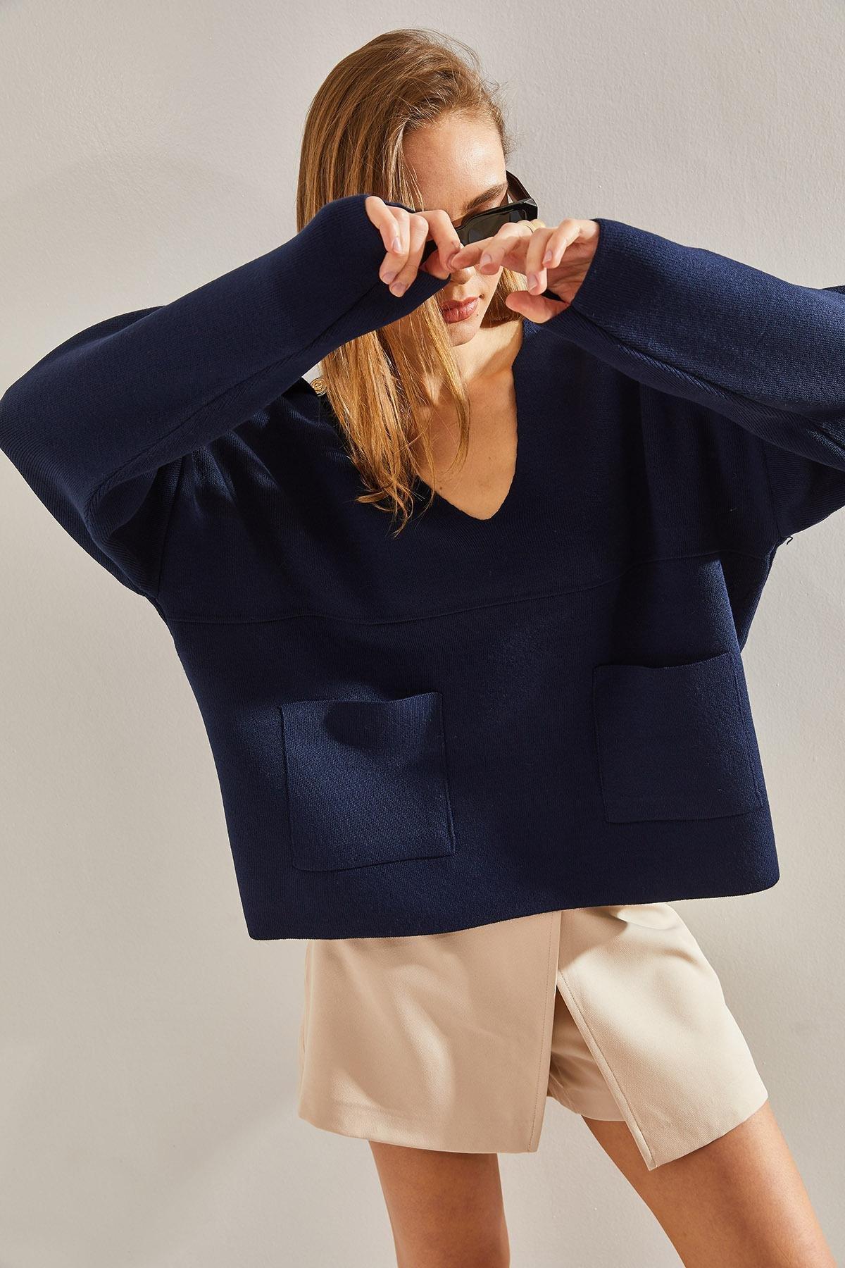 Navy Knitted Sweater, Navy blue, large image number 3