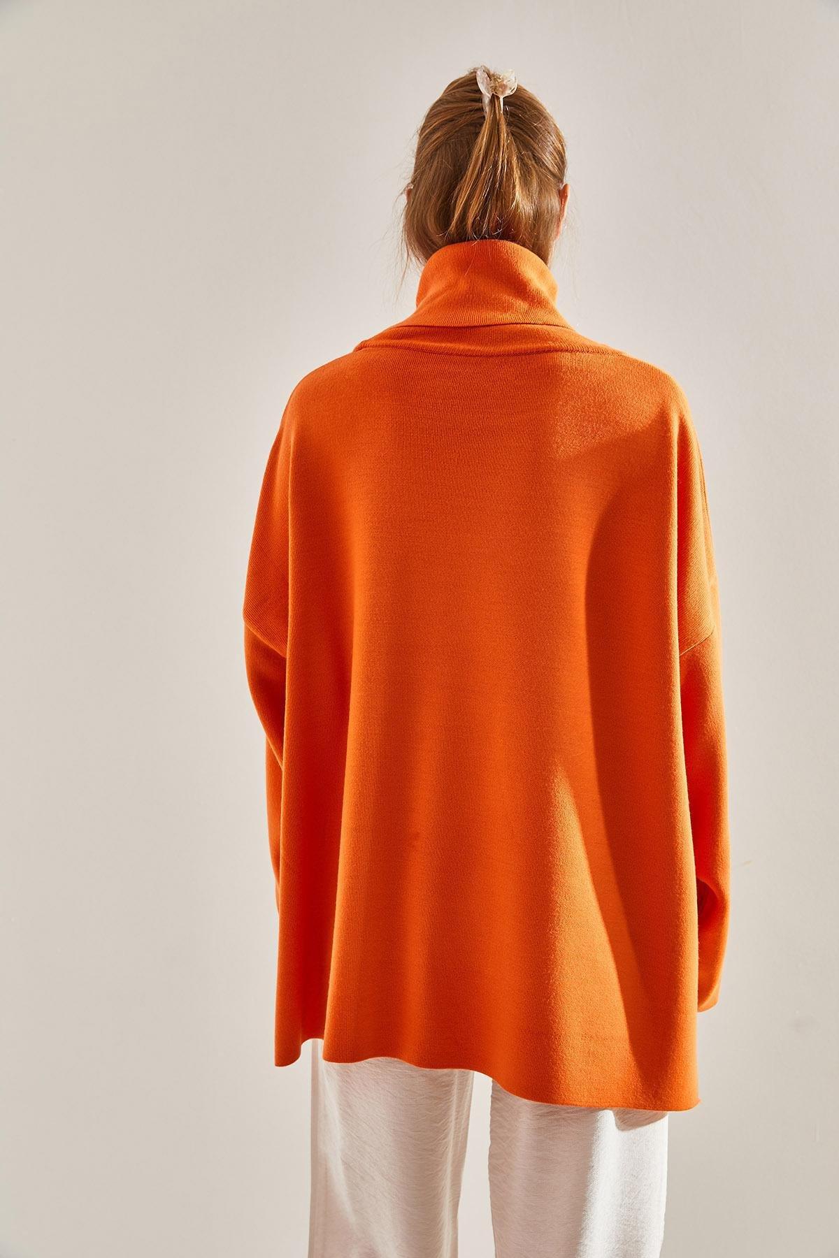 Orange Turtleneck Oversize Knitted Sweater, Orange, large image number 2