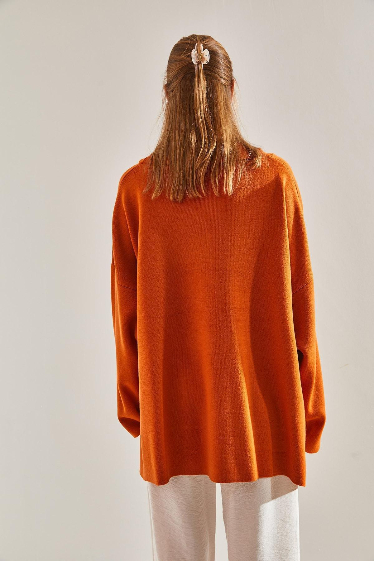 Brown Turtleneck Oversize Knitted Sweater, Tan, large image number 1
