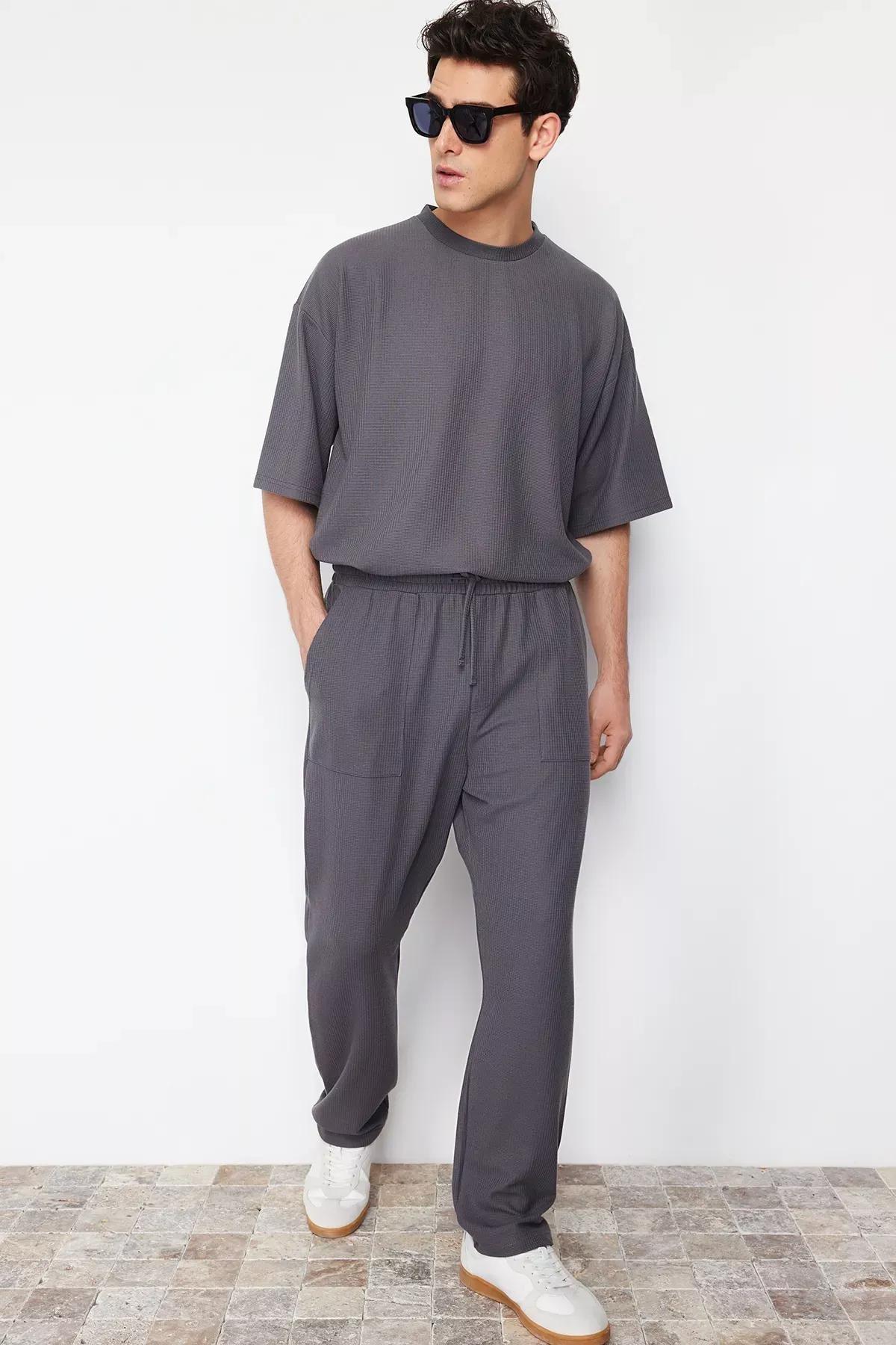 Grey Oversize Wide Leg Sweatpants, Anthracite, medium