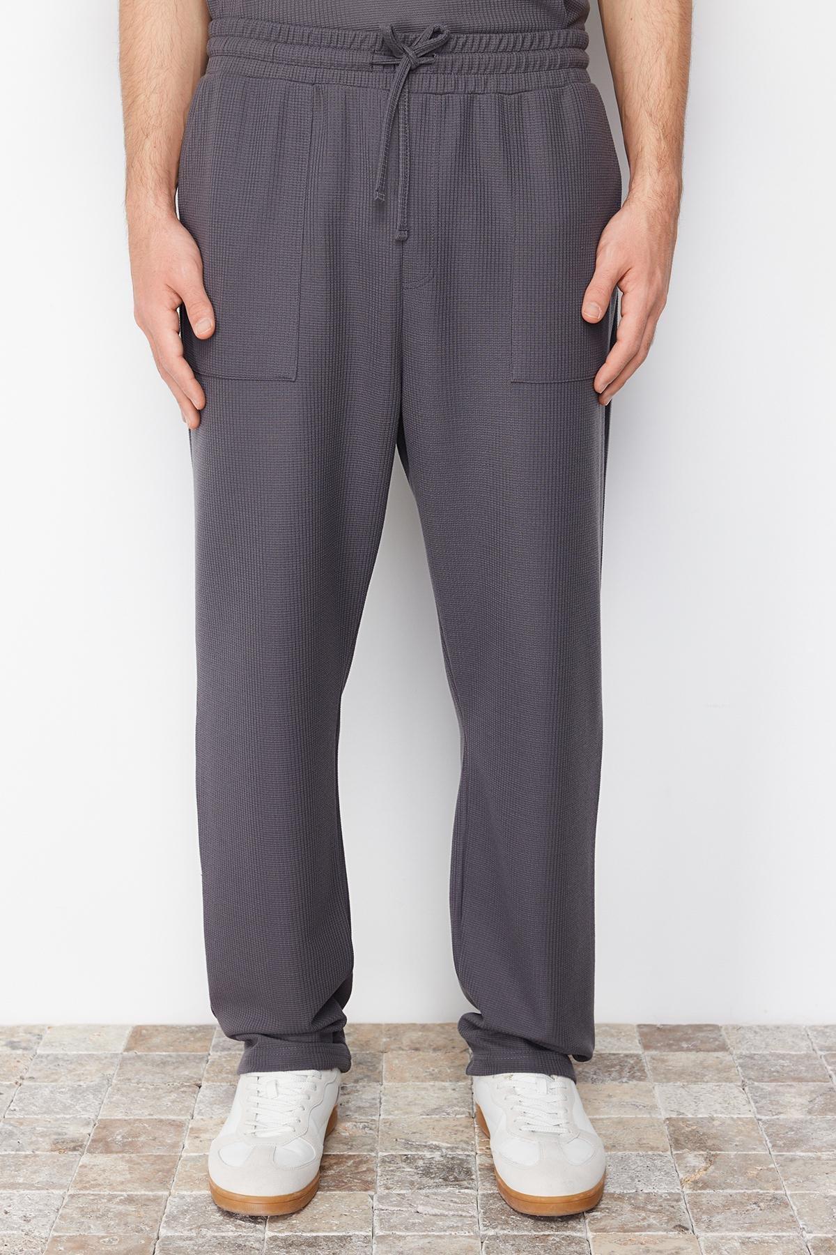 Anthracite Oversize / Wide Cut Textured Wide Leg Sweatpants with Label TMNSS24EA00005, single, , large image number 2