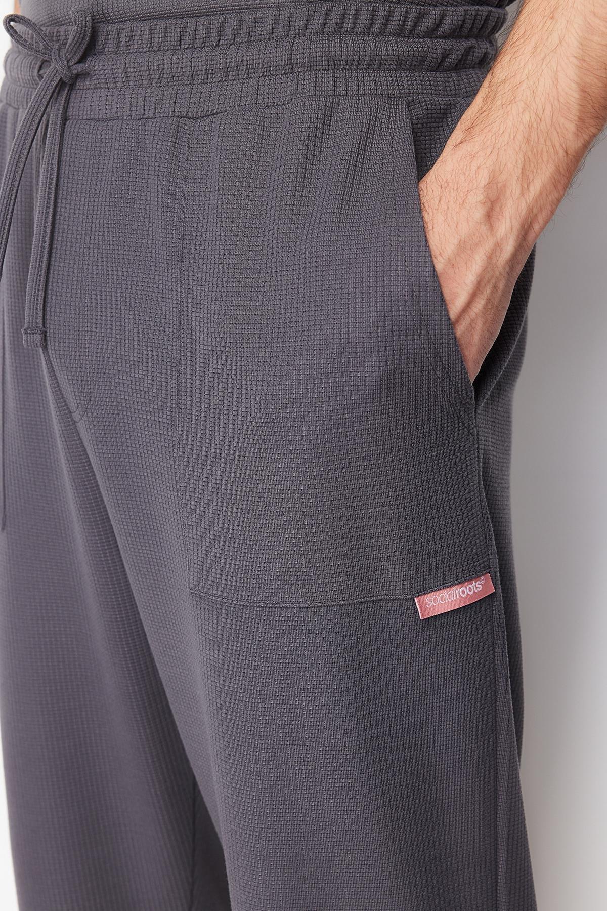 Anthracite Oversize / Wide Cut Textured Wide Leg Sweatpants with Label TMNSS24EA00005, single, , large image number 3