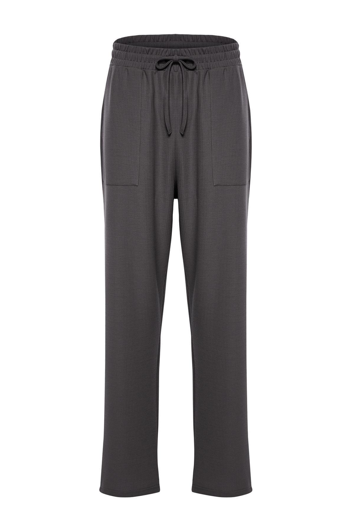 Anthracite Oversize / Wide Cut Textured Wide Leg Sweatpants with Label TMNSS24EA00005, single, , large image number 4