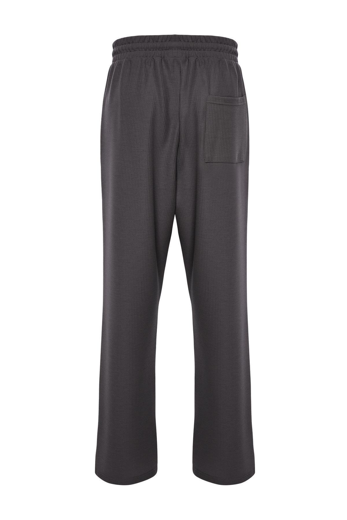 Anthracite Oversize / Wide Cut Textured Wide Leg Sweatpants with Label TMNSS24EA00005, single, , large image number 5