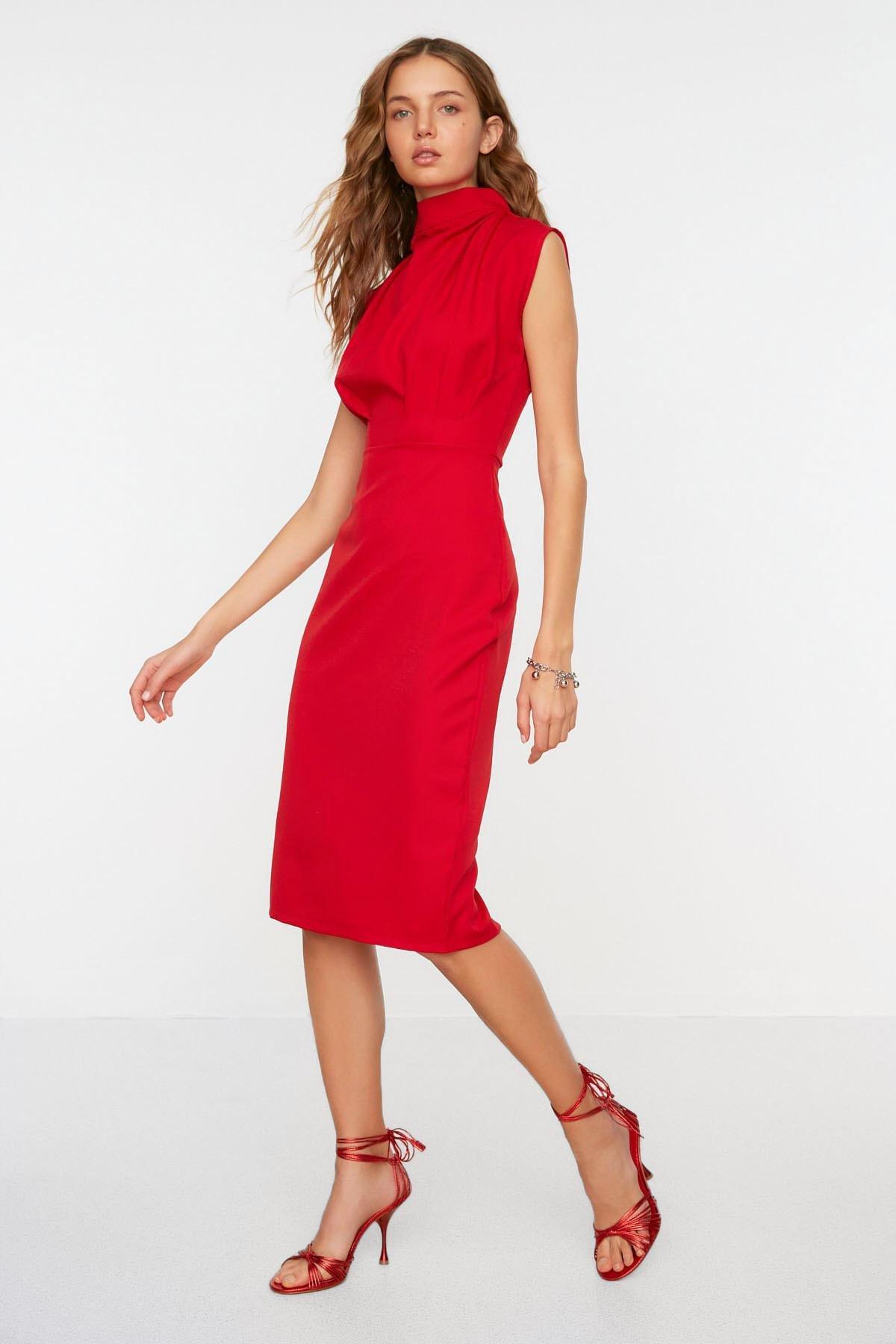 Red Plain Dress, , large image number 1
