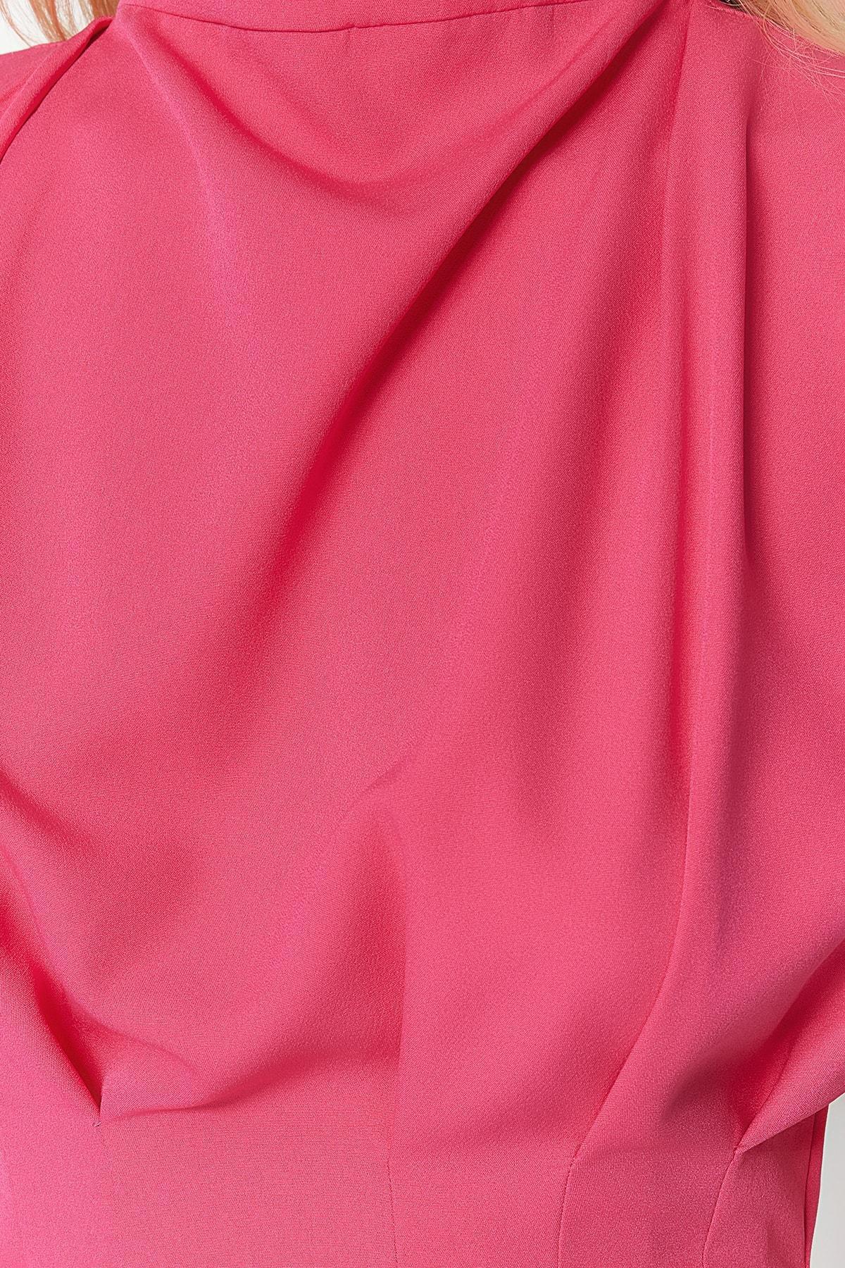 Pink Slim Standing Collar Dress, Pink, large image number 7