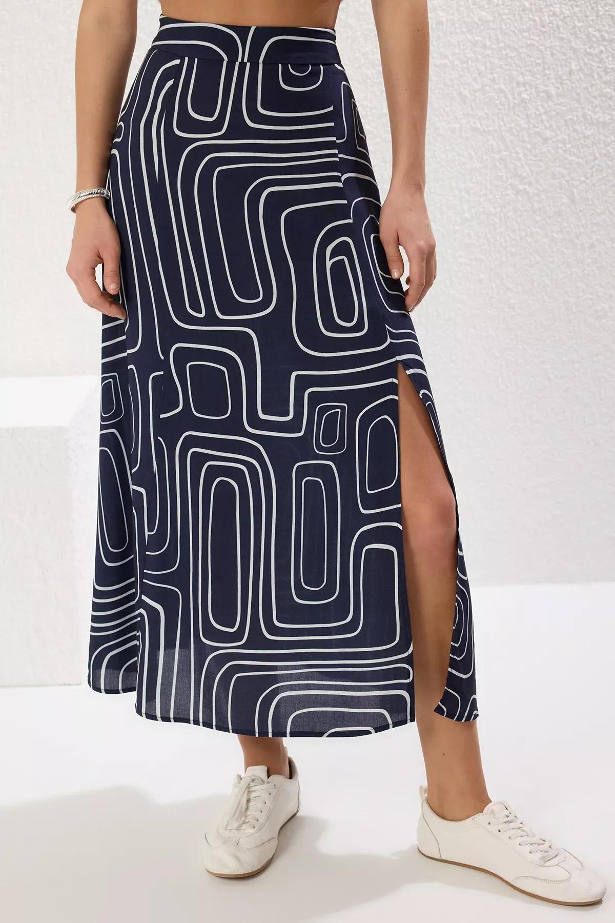 Navy Slit Midi Skirt, Dark Navyblue, large image number 2