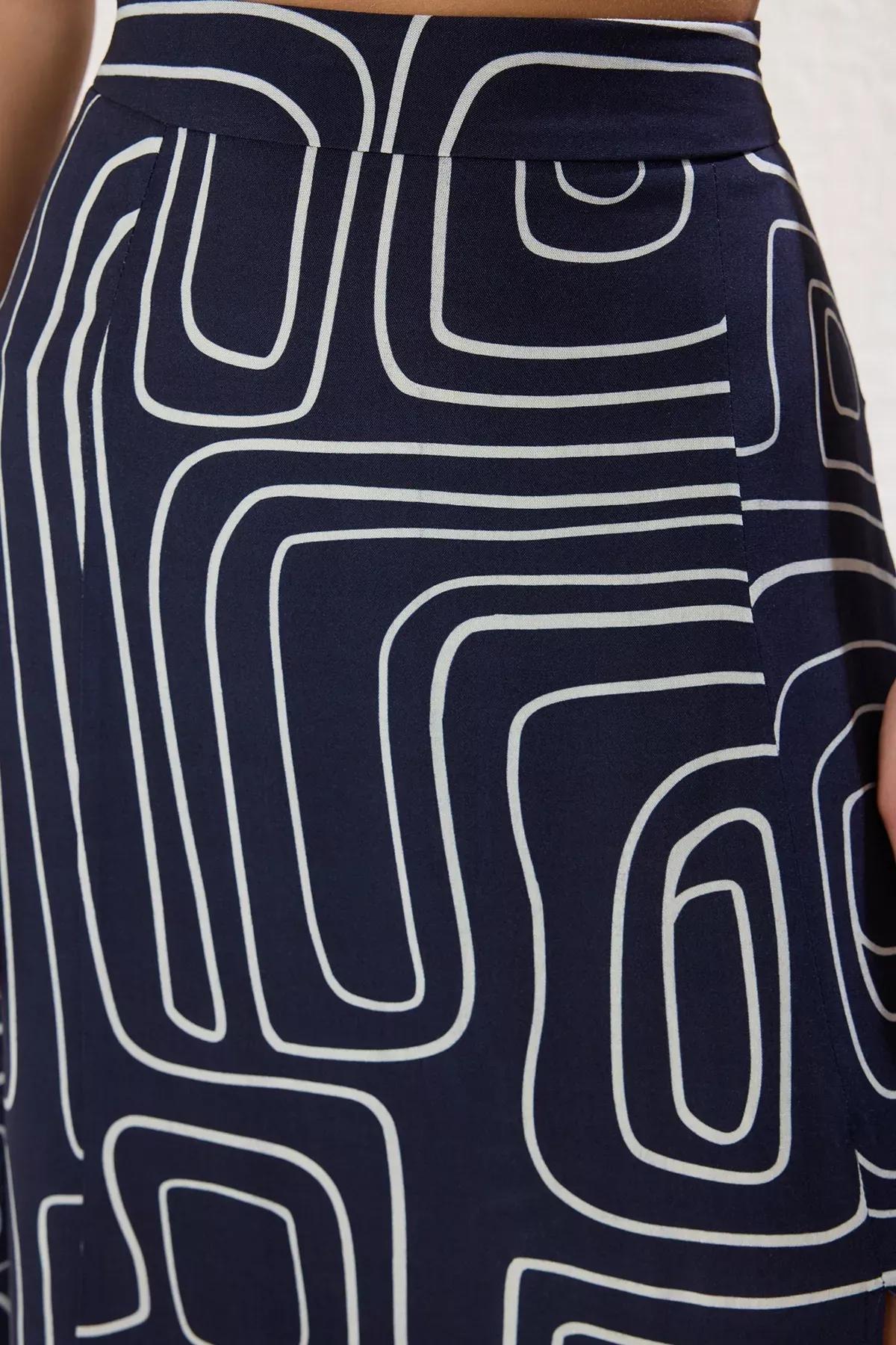 Navy Slit Midi Skirt, Dark Navyblue, large image number 3